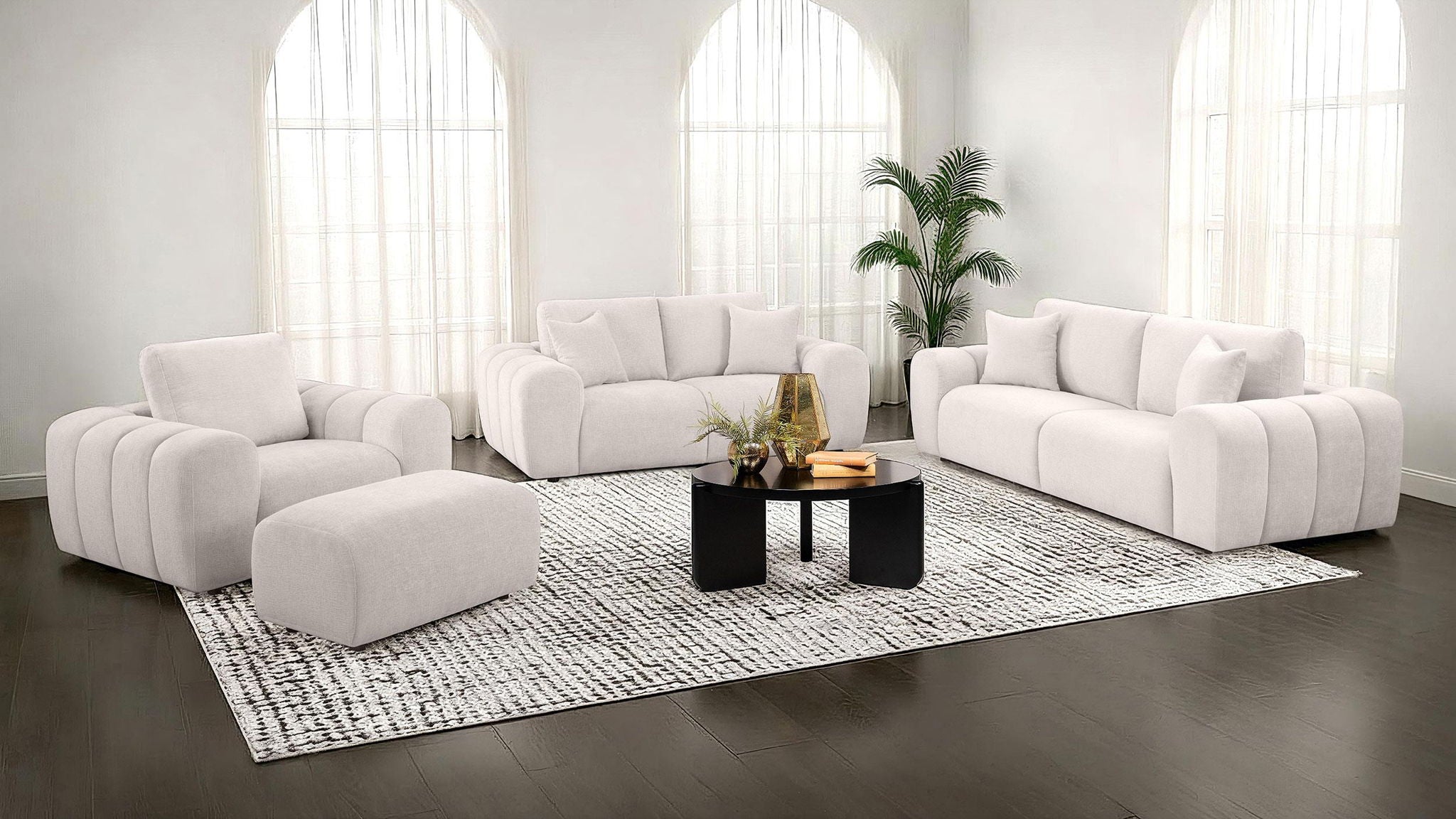 Burnett Chenille Upholstered Ottoman Ivory