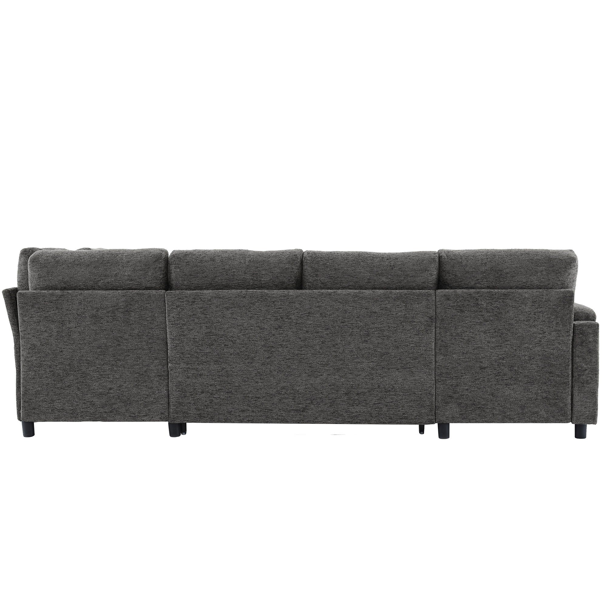 U-Shaped Sectional Sleeper Sofa With Ample Storage Space, 2 Cup Holders And Charging Ports For Living Room