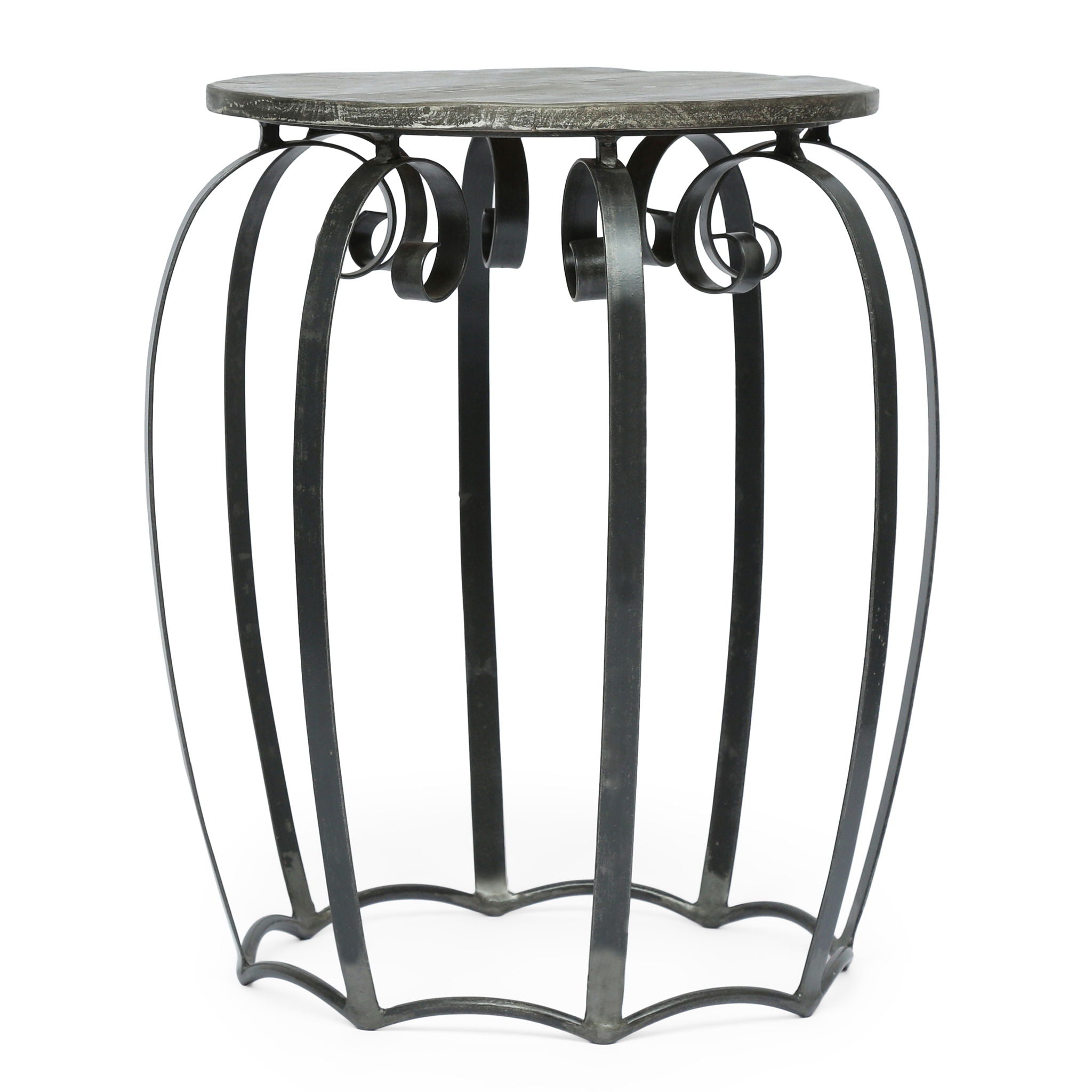 Modern Industrial End Table With Mango Wood Top And Iron Frame - Gray