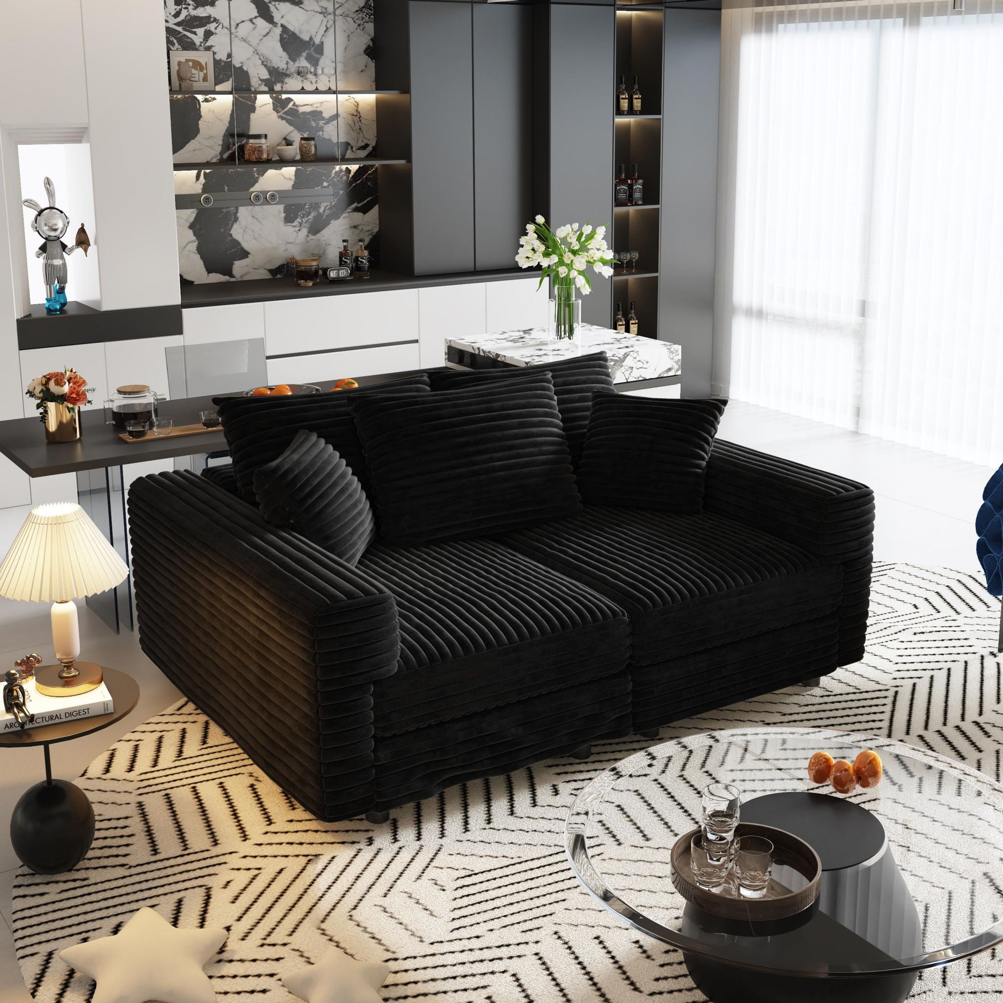 Plush Corduroy 4 Seat Sofa, Modern Comfy Upholstered Sofa Cloud Couch, Deep Seat Couches With Soft Pillows