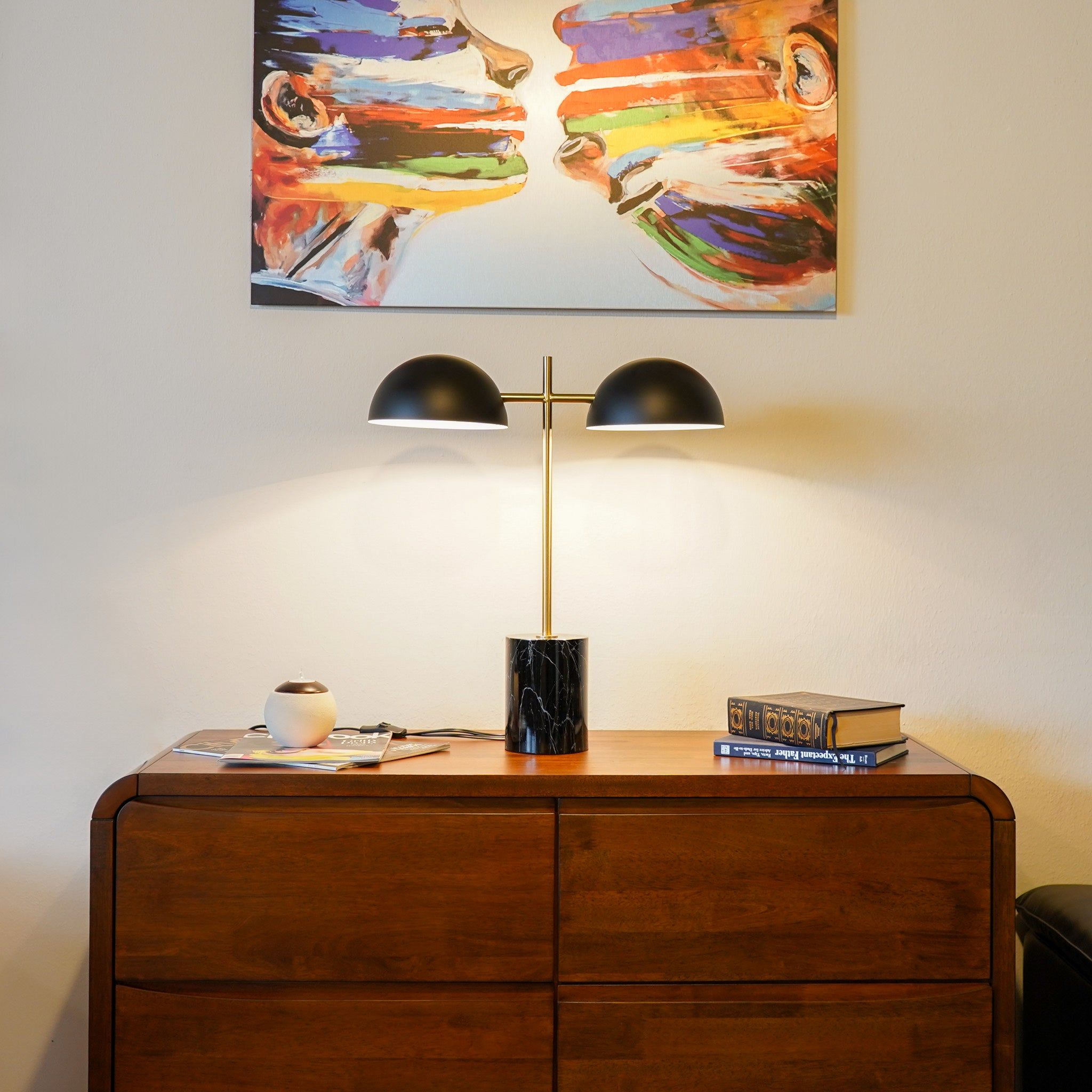 Nova - Hydro Table Lamp With On / Off Switch Double Lamp - Black / Gold / Marble