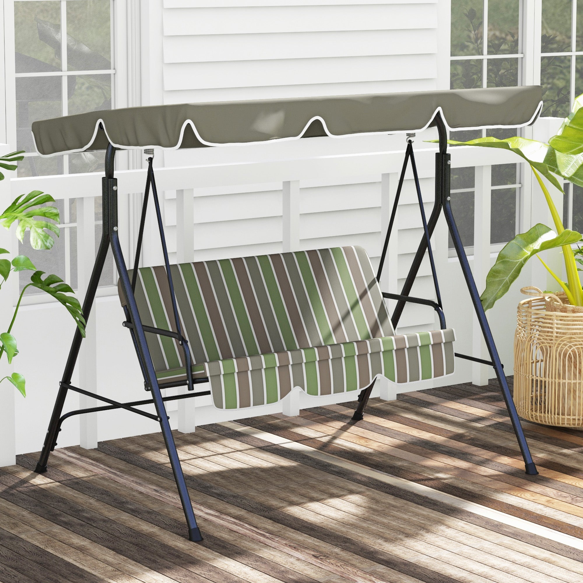 3-Seat Outdoor Patio Swing Chair Canopy with Removable Cushion