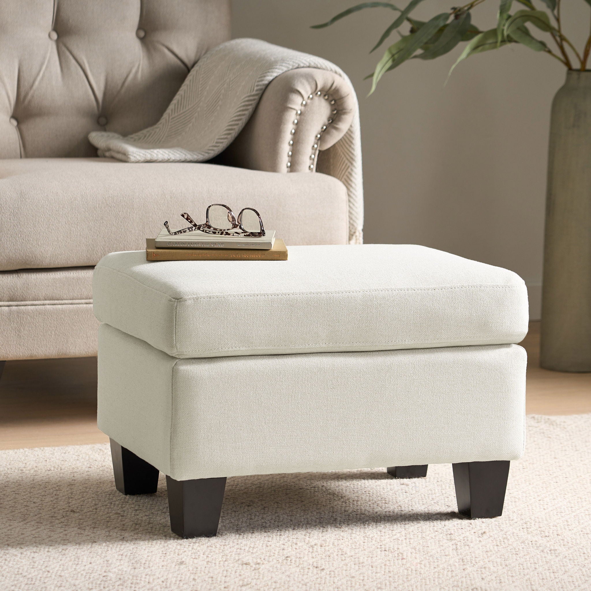 Springfield - Ottoman Contemporary Design Fabric Birch Wood Legs - Beige
