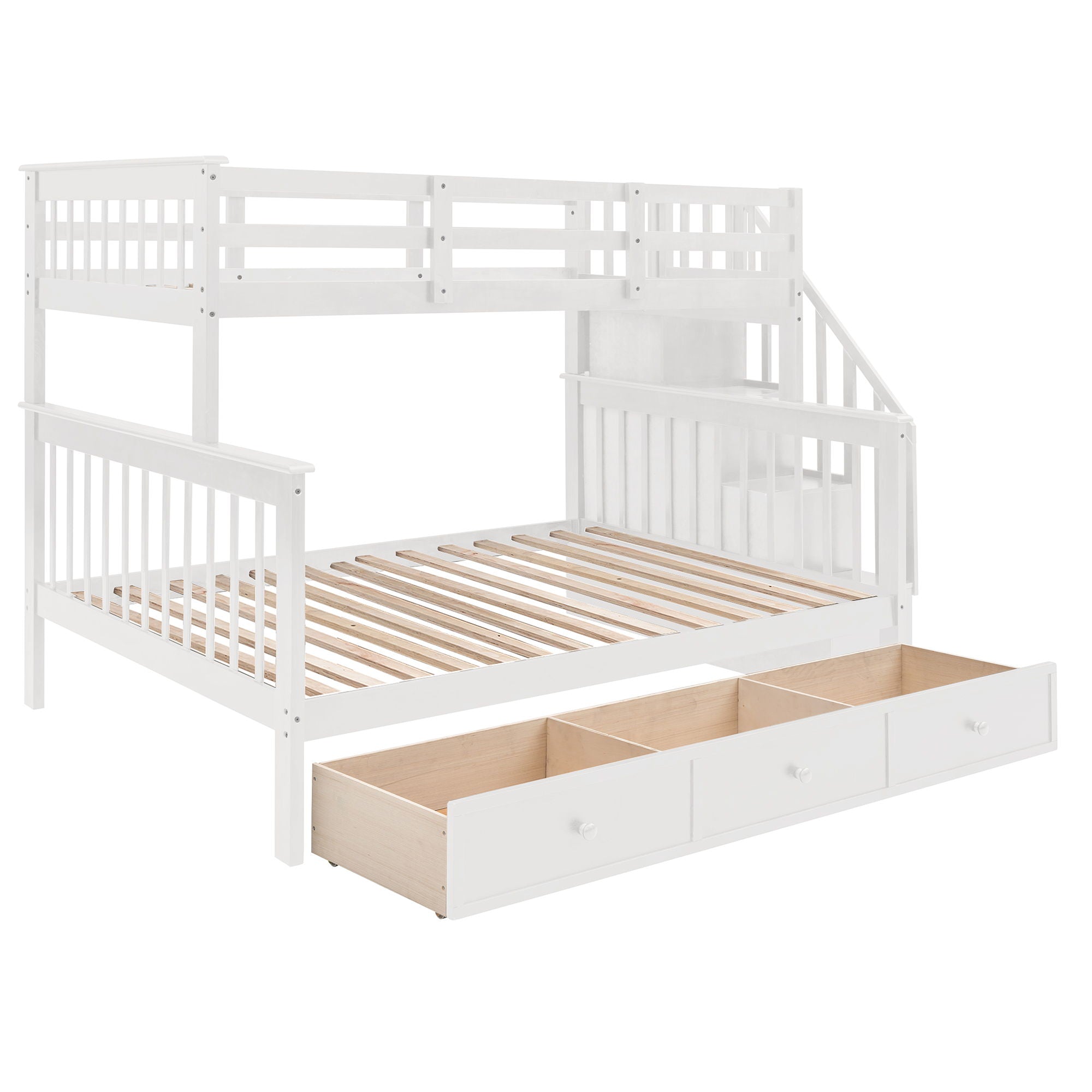 Stairway Bunk Bed With Storage And Guard Rail For Bedroom