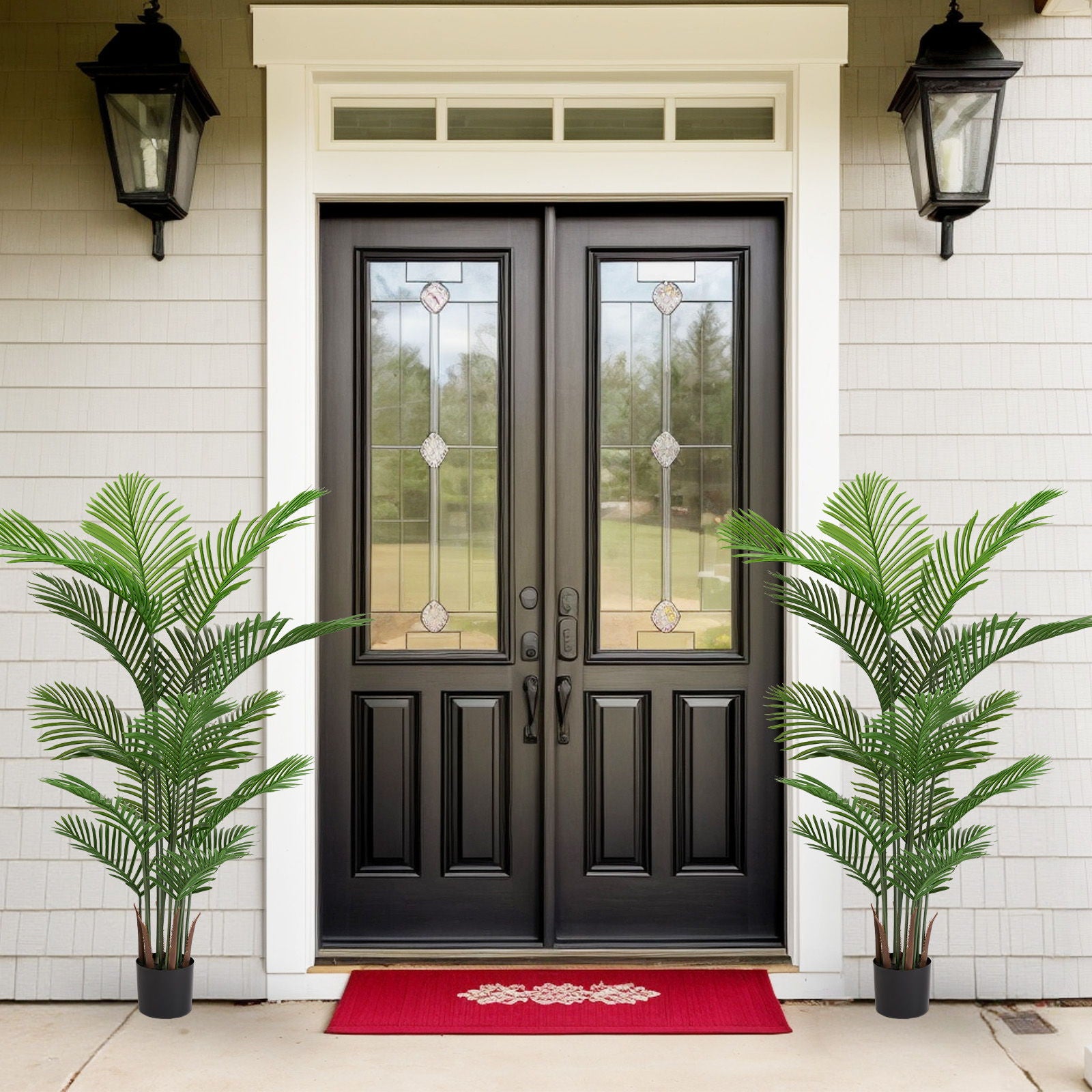 Simulate Plastic Flower Boxes With Leaves For Outdoor Home Decor (Set of 2) - Green