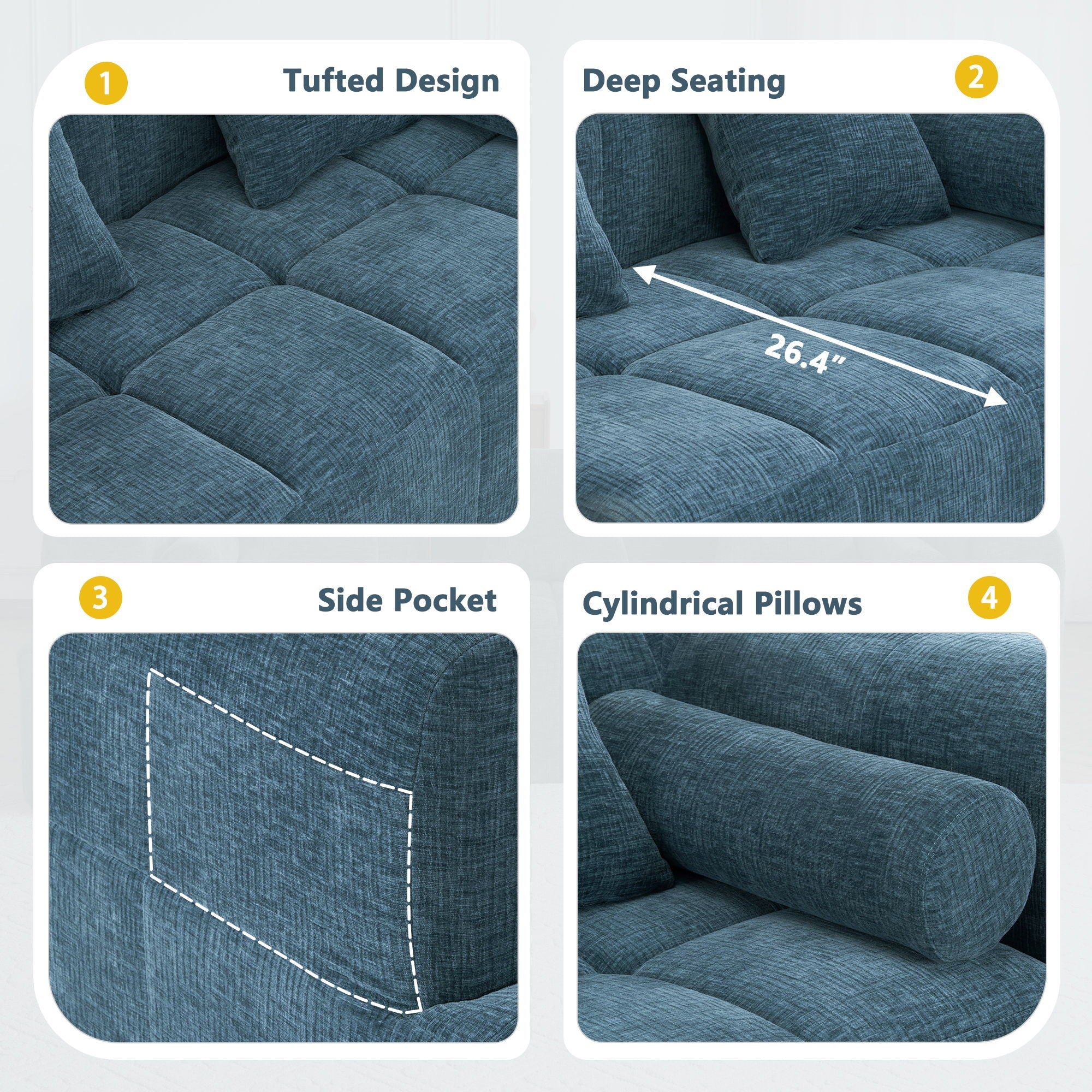 Sectional Free Combined Sofa With 2 Side Pockets