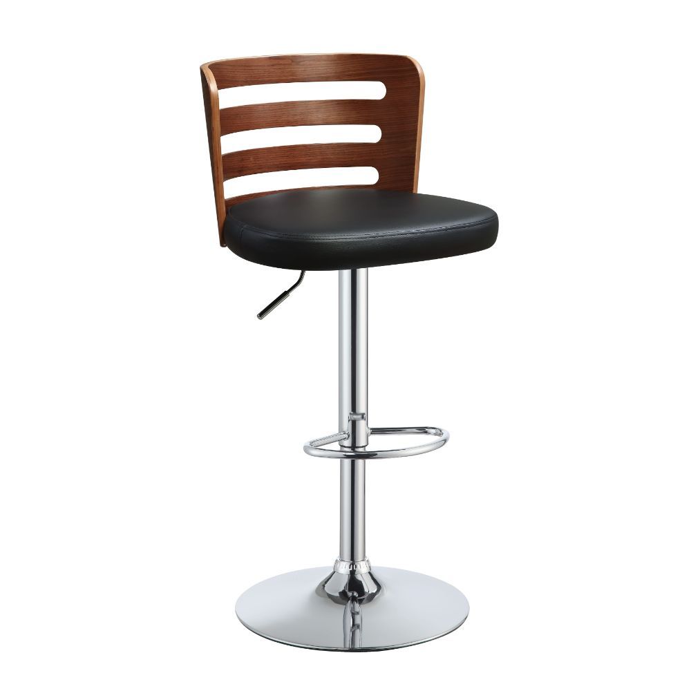 ACME Camila - Stool - Black PU & Walnut - 42" | Meri Furniture