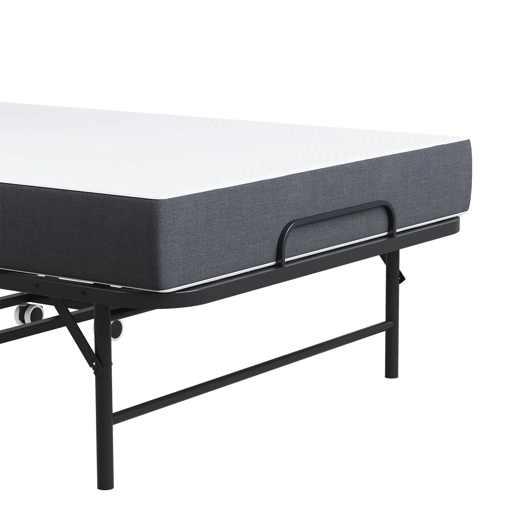 Twin Folding Bed With Memory Foam Mattress, On Wheels, Portable Bed For Adults & Guests - Black