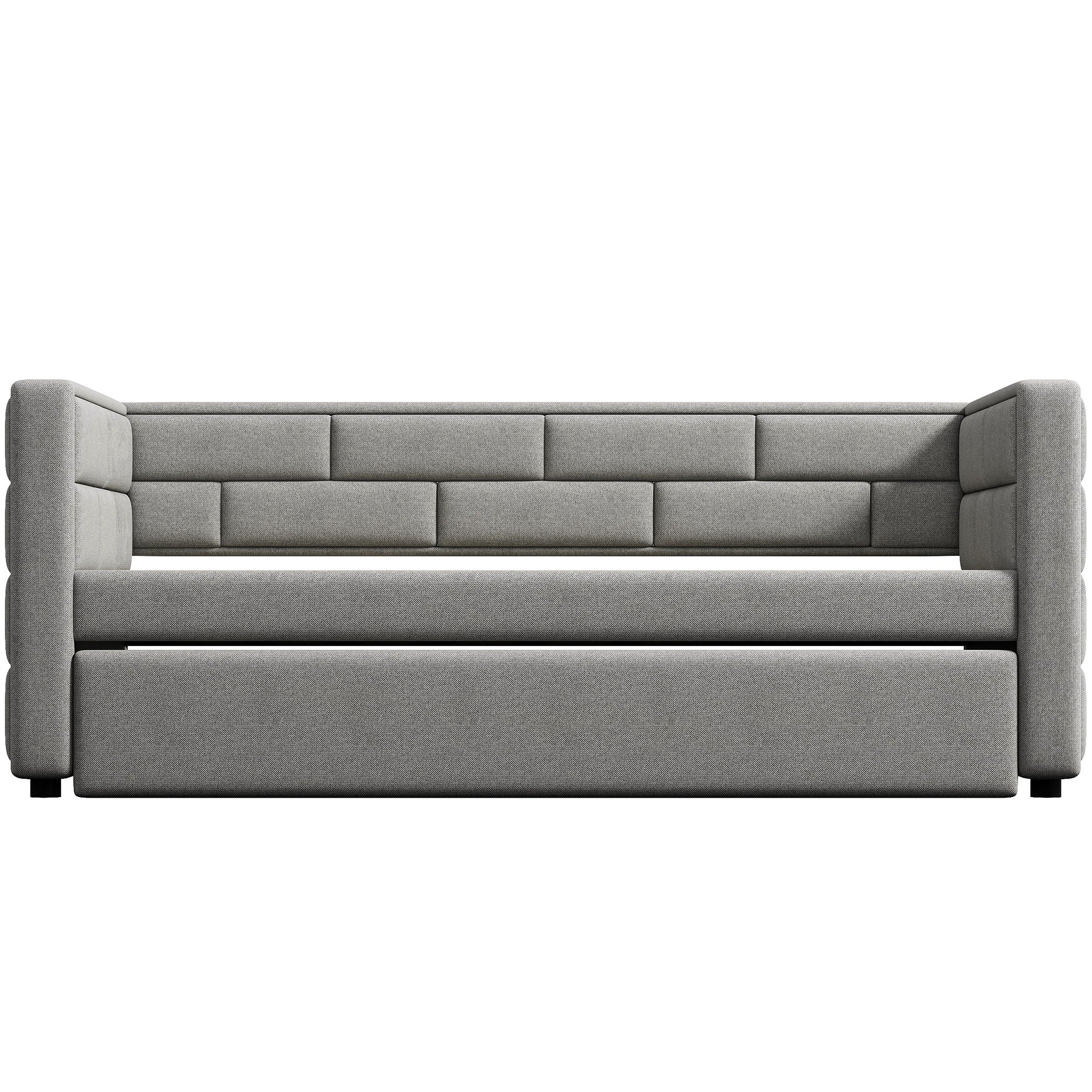 Upholstered Twin Size Daybed With Trundle, Padded Back And Sides - Gray