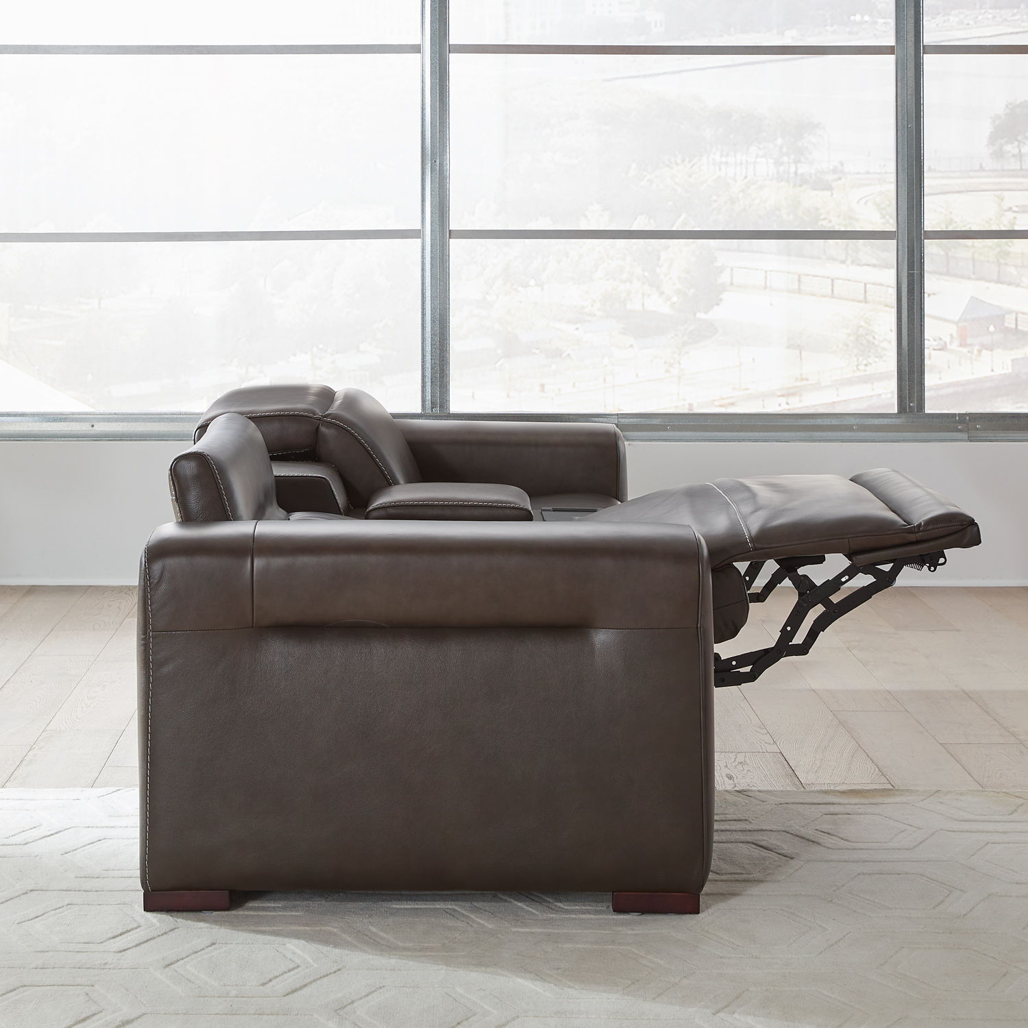 Liberty Furniture Deacon - 3 Piece Loveseat With Console - Boston Charcoal Leather | Meri Furniture