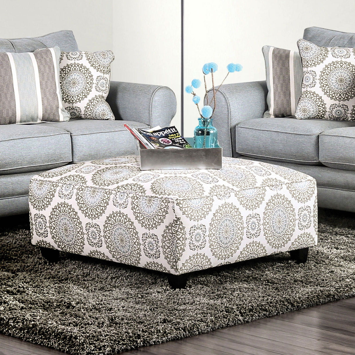 Furniture of America Misty - Ottoman - Ivory / Pattern | Meri Furniture