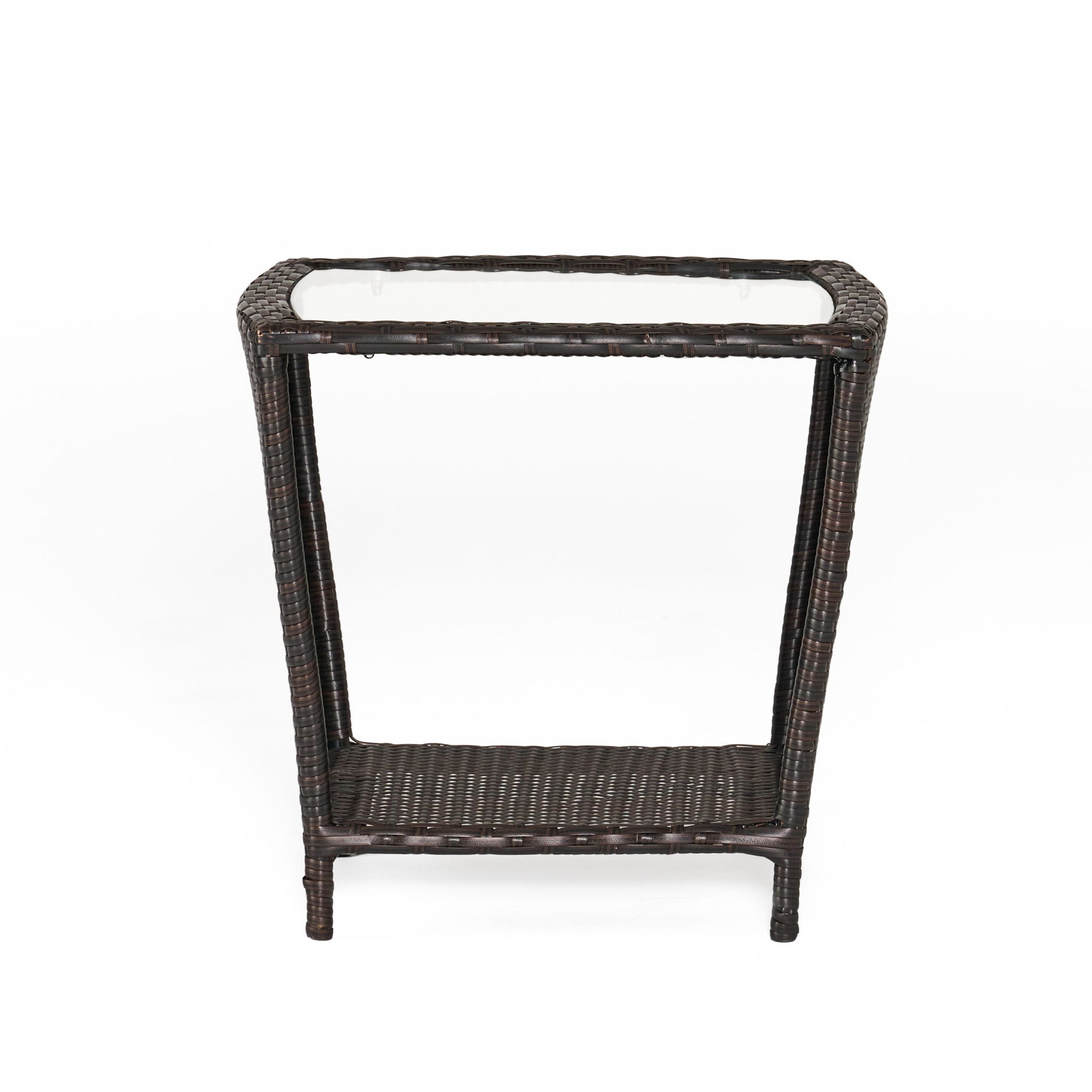 Trenton - Outdoor Side Table With Glass Top - Brown Rattan