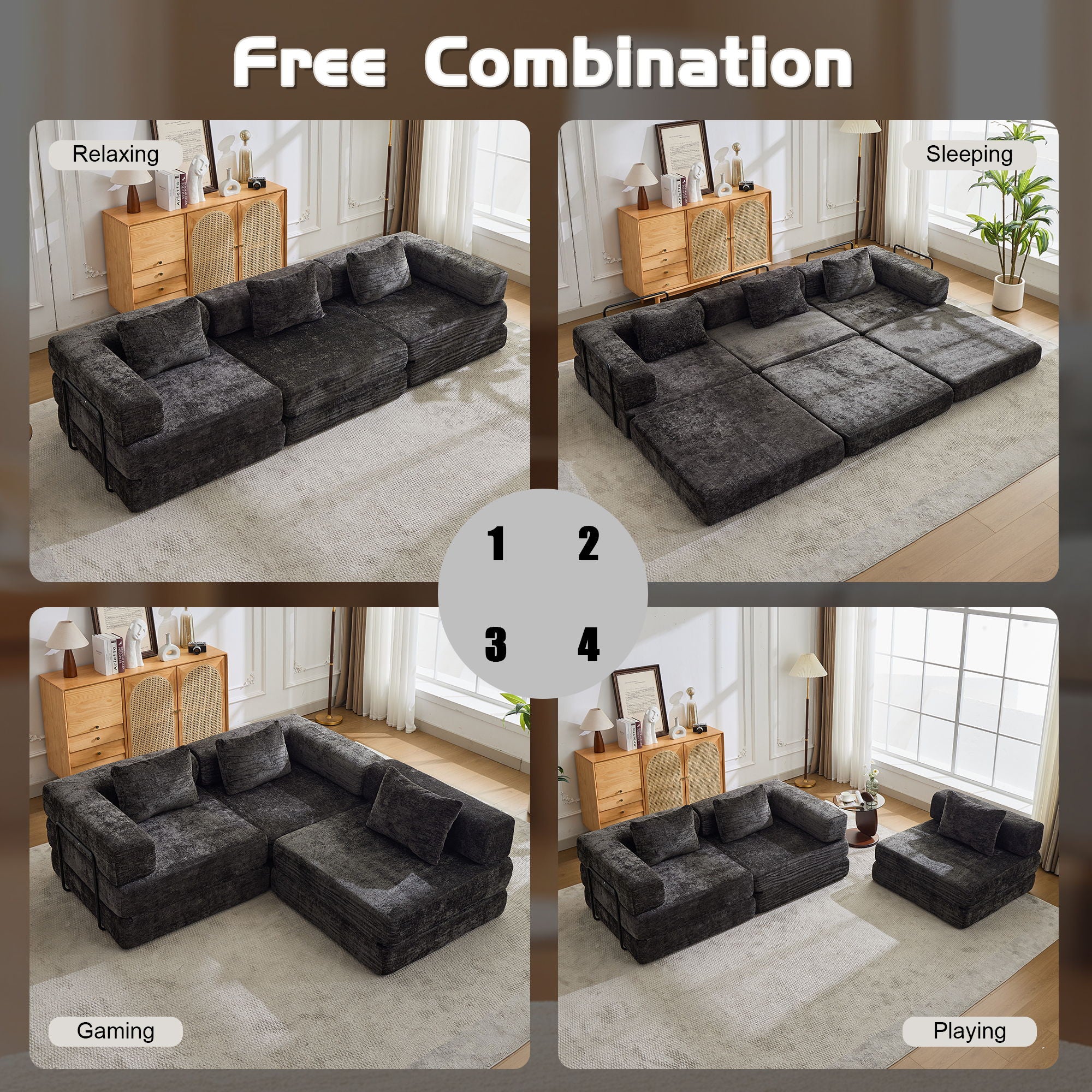 Convertible Floor Sofa Bed, Boneless Modular Sectional Sofa For Living Room