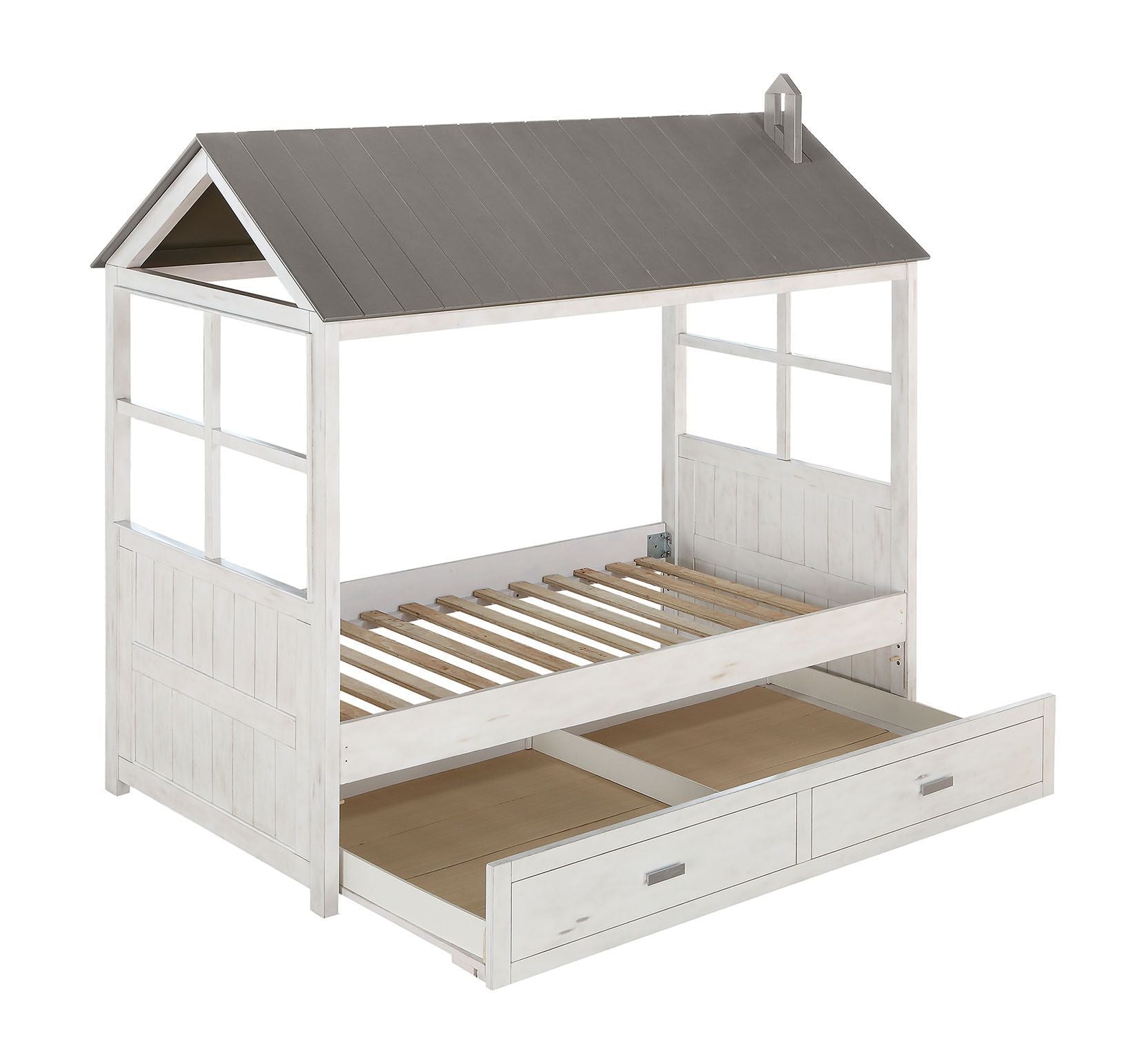 ACME Tree House II - Twin Bed - Weathered White & Washed Gray | Meri Furniture
