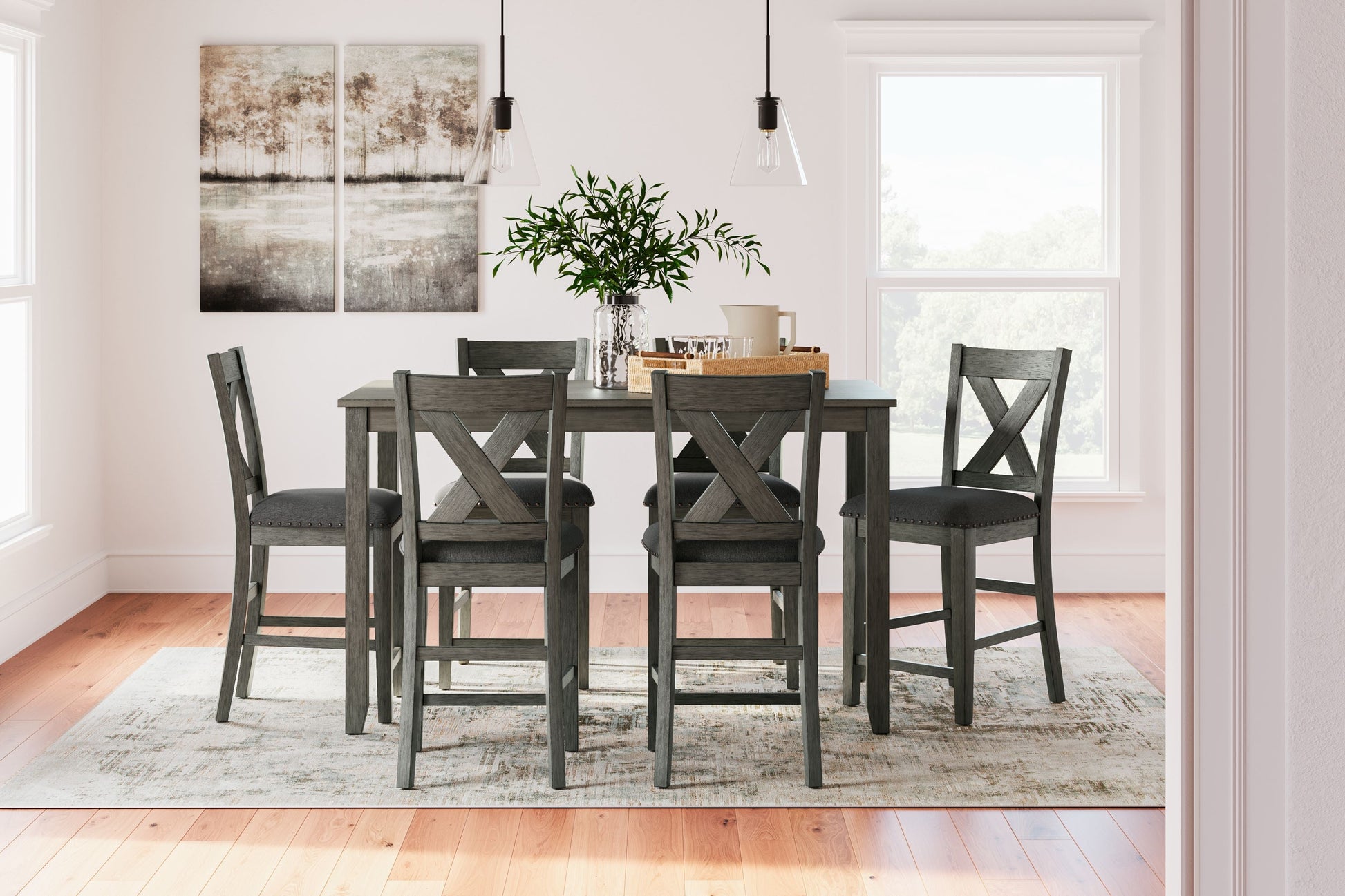 Signature Design by Ashley® Caitbrook - Gray - Rect Drm Counter Table Set (Set of 7) | Meri Furniture