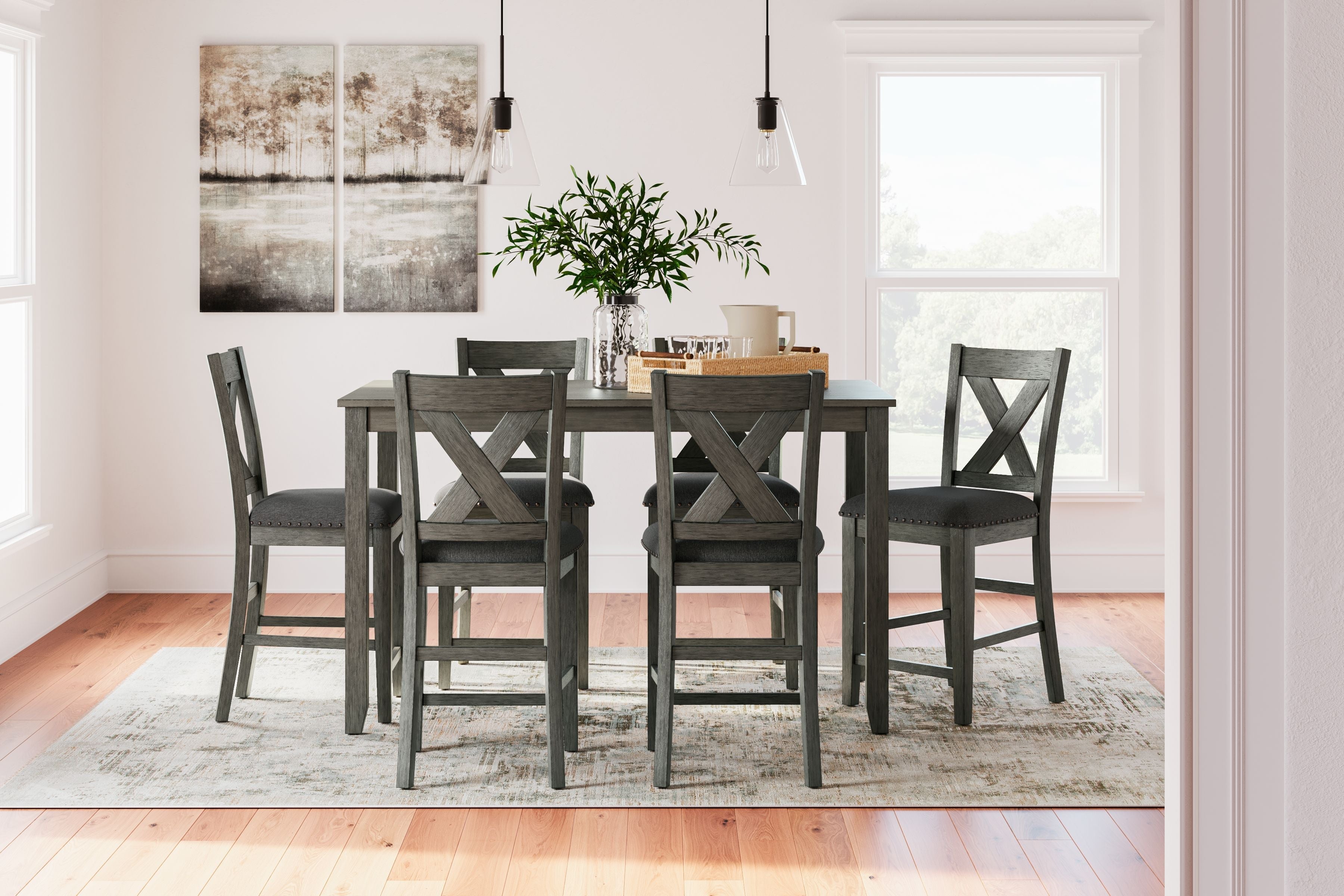 Signature Design by Ashley® Caitbrook - Gray - Rect Drm Counter Table Set (Set of 7) | Meri Furniture