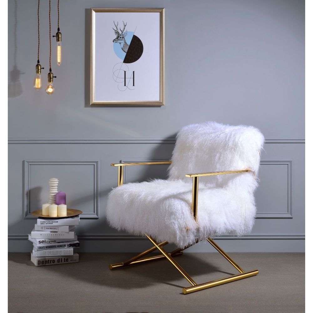 ACME Bagley - Accent Chair - Wool & Gold Brass | Meri Furniture