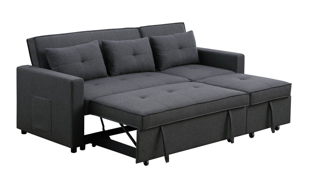 Zoey 79.75"W Dark Gray Linen Convertible Sleeper Sofa with Side Pocket