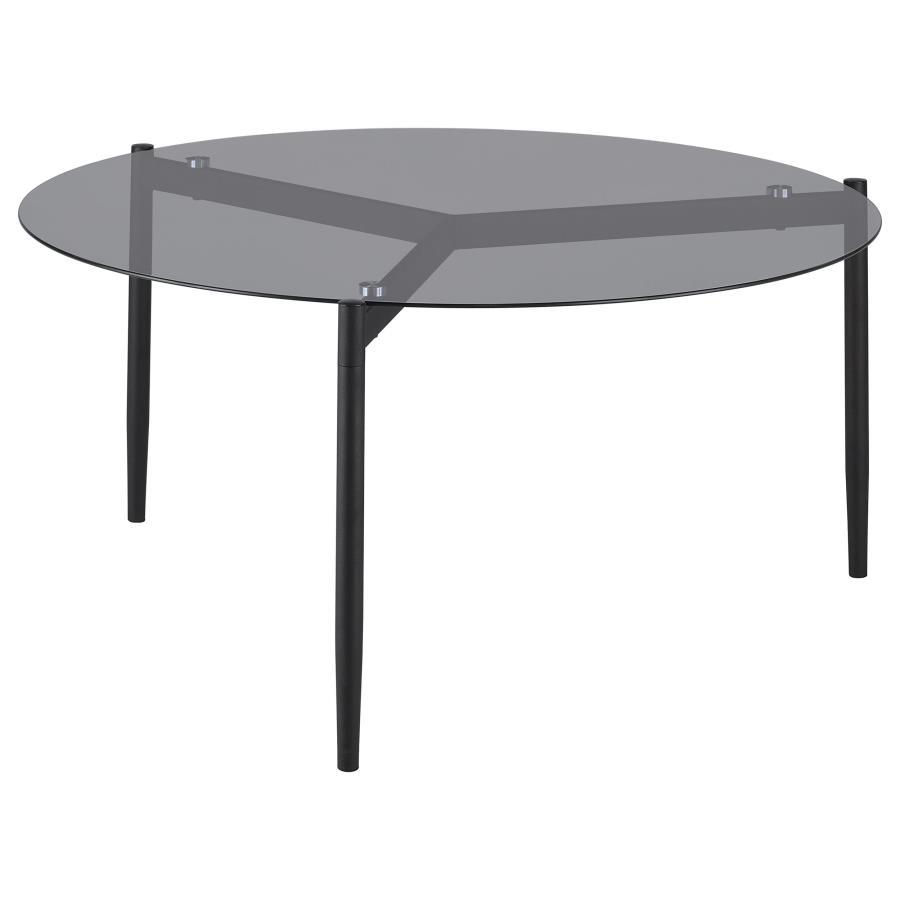 Coaster Fine Furniture Rosalie - Round Smoked Glass Top Coffee Table - Sandy Black | Meri Furniture