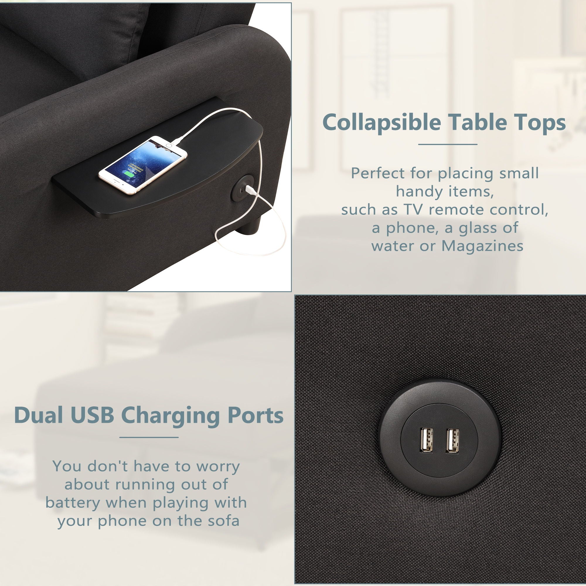 Versatile Pull Out Sofa Sleeper 3 In 1 With Wing Table & USB Charge, Compact Design