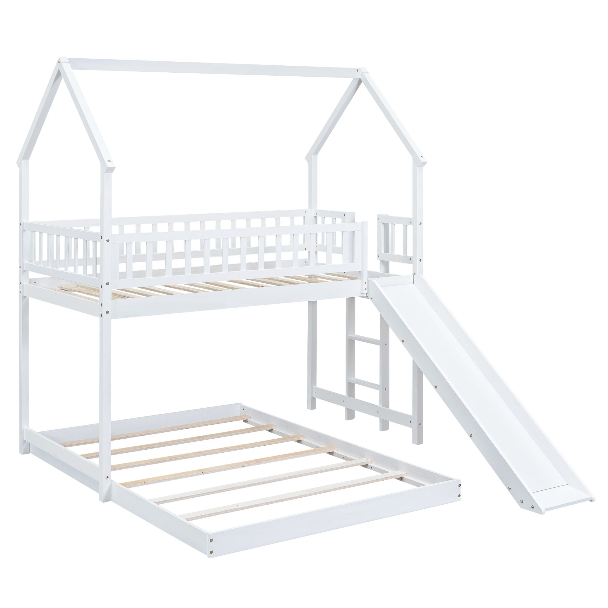 House Bunk Bed With Slide And Built In Ladder