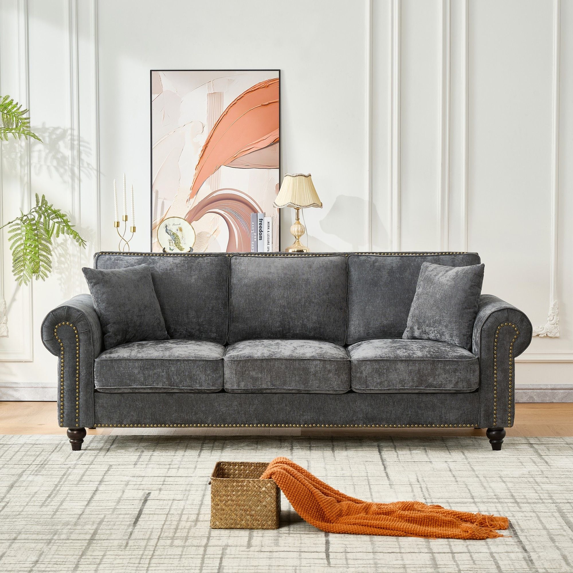 Modern 3 And 2 Seater Sofa With Rolled Arms, Tufted Upholstered Couch