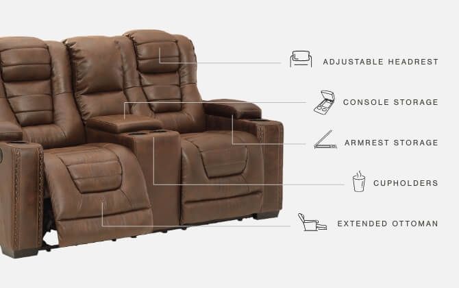 Ashley Furniture Owner's - Thyme - Pwr Rec Loveseat/Con/Adj Hdrst | Meri Furniture