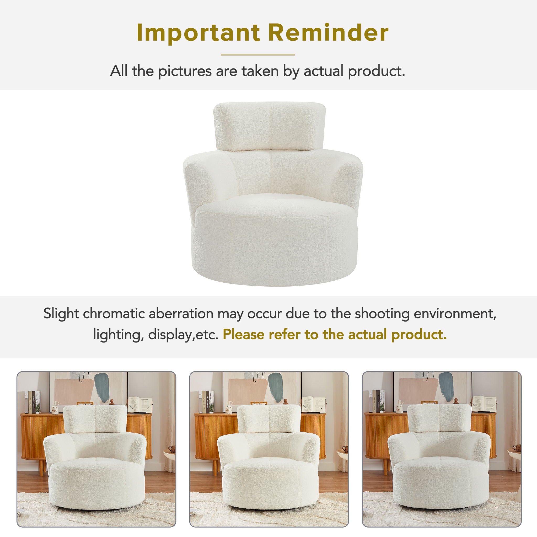 360° Swivel Chair Upholstered Accent Barrel Chair With Adjustable Headrest