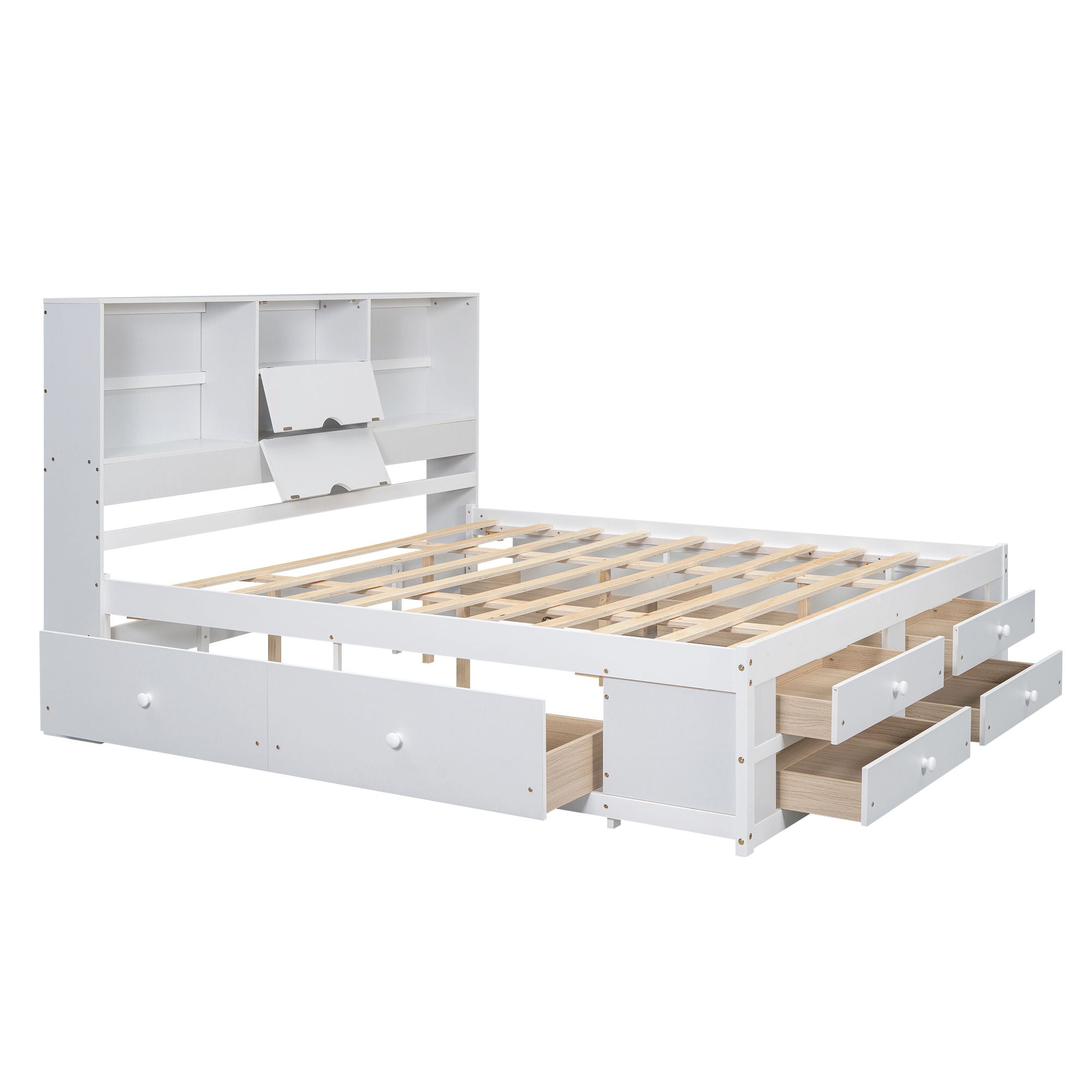 Platform Bed With Storage Headboard And 8 Drawers