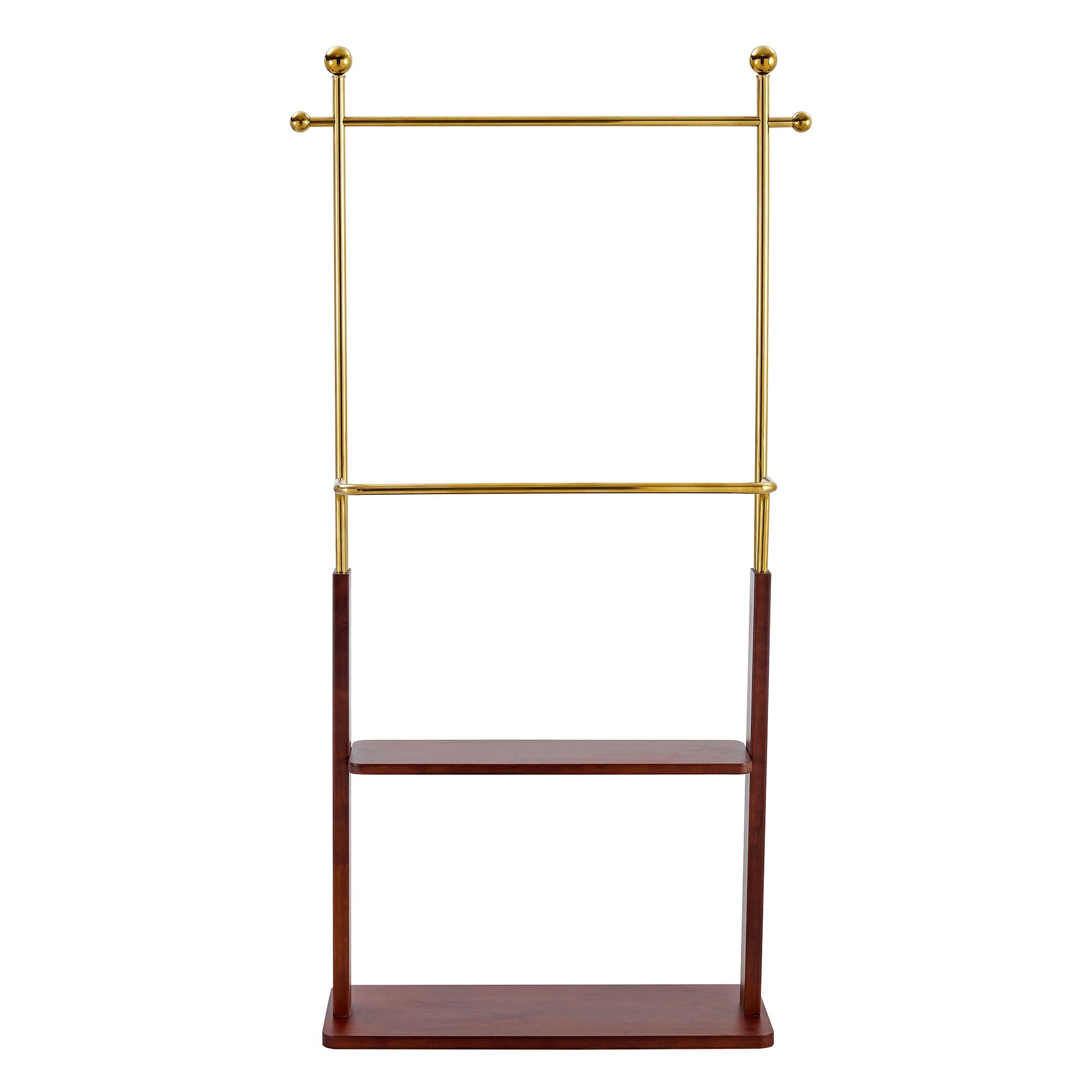 Hanger Double Layer Coat Rack With Solid Wood Partition - Gold / Walnut
