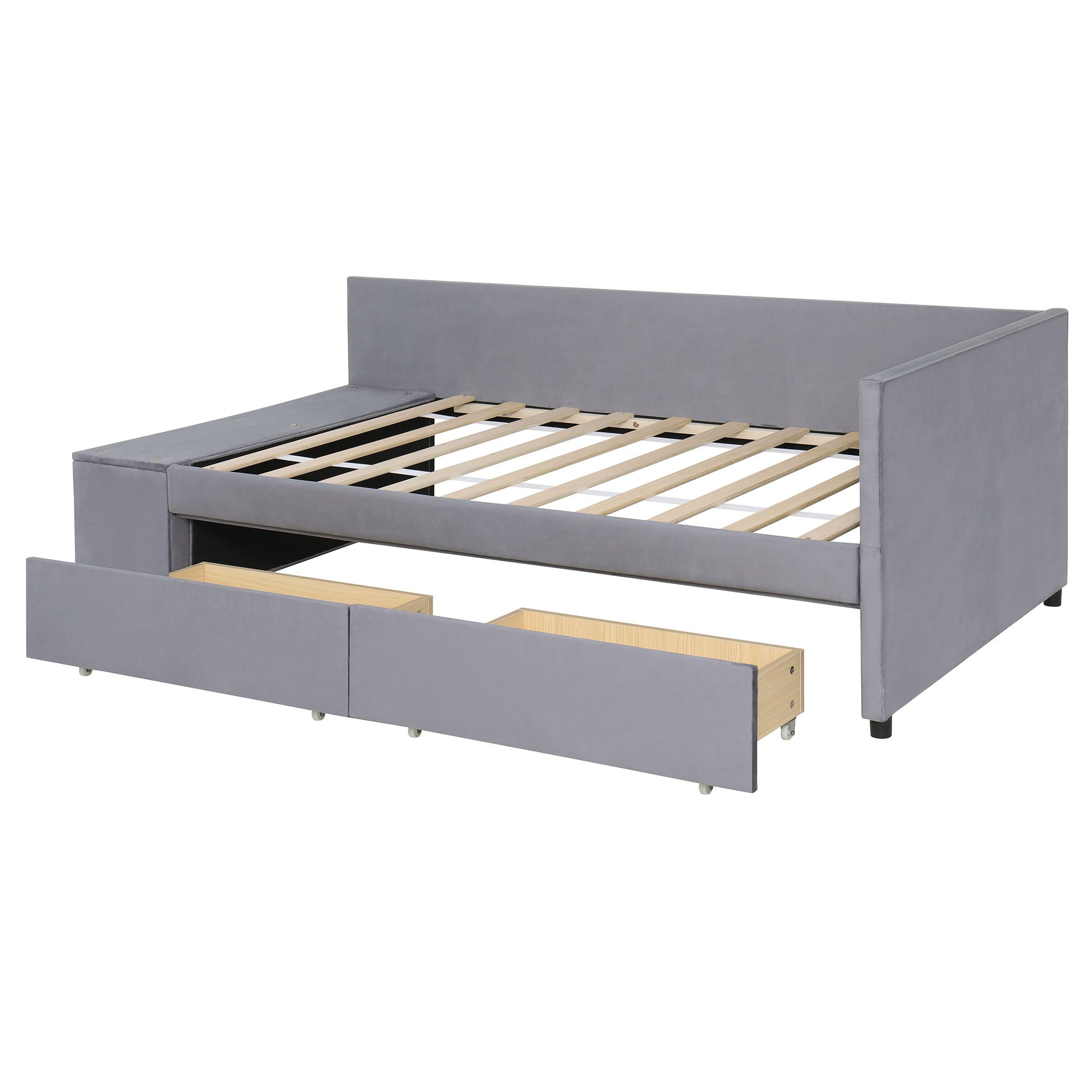 L Shaped Upholstered Platform Bed With Storage And Drawers