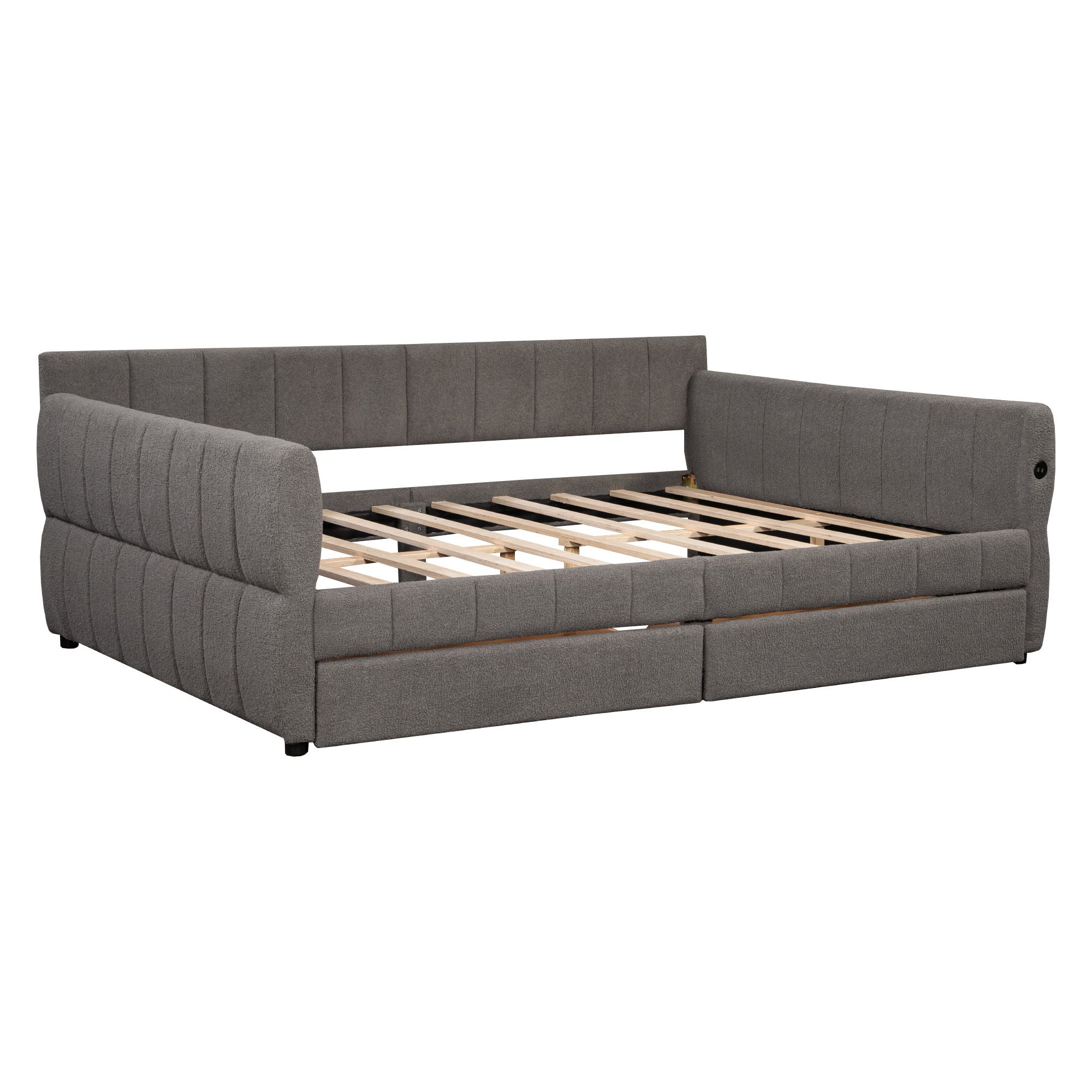 Upholstered Platform Bed With USB And 2 Drawers