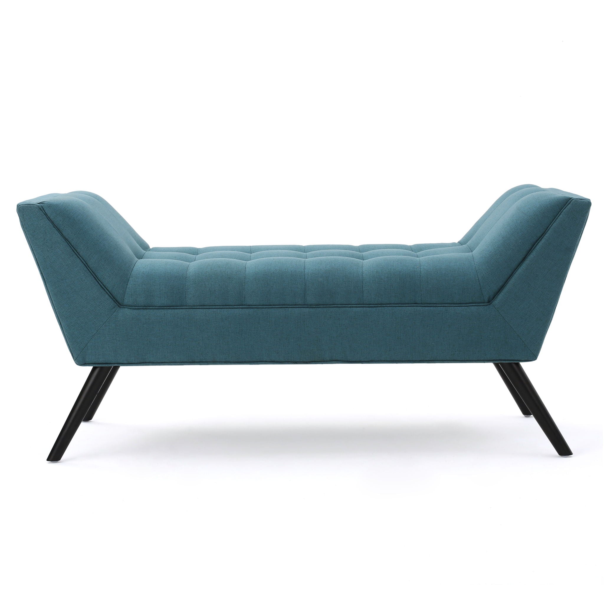 Modern Fabric Bench With Padded Seat And Wide U Shape Design - Teal