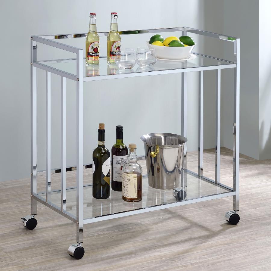 Coaster Fine Furniture Cara - 2-tier Rectangular Glass Shelf Metal Bar Cart | Meri Furniture