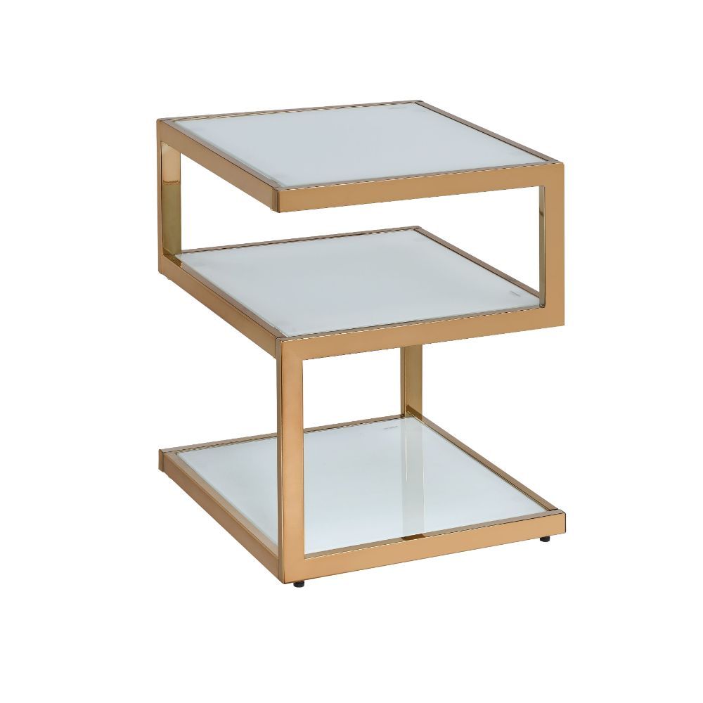 ACME The Alyea occasional table collection its a balancing act of sorts. This unique table is fun and functional, features shelves design. The mix of glass and metal make this a wonderful addition. | Meri Furniture