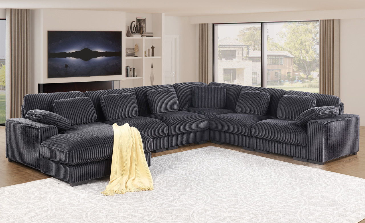 Nadine 155.5"W Dark Gray Corduroy Modular Corner Sectional Sofa with Left-Facing Chaise