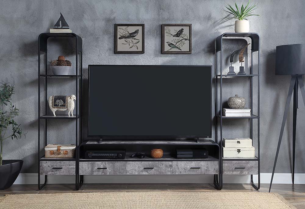 ACME Raziela - Side Pier - Concrete Gray & Black Finish | Meri Furniture