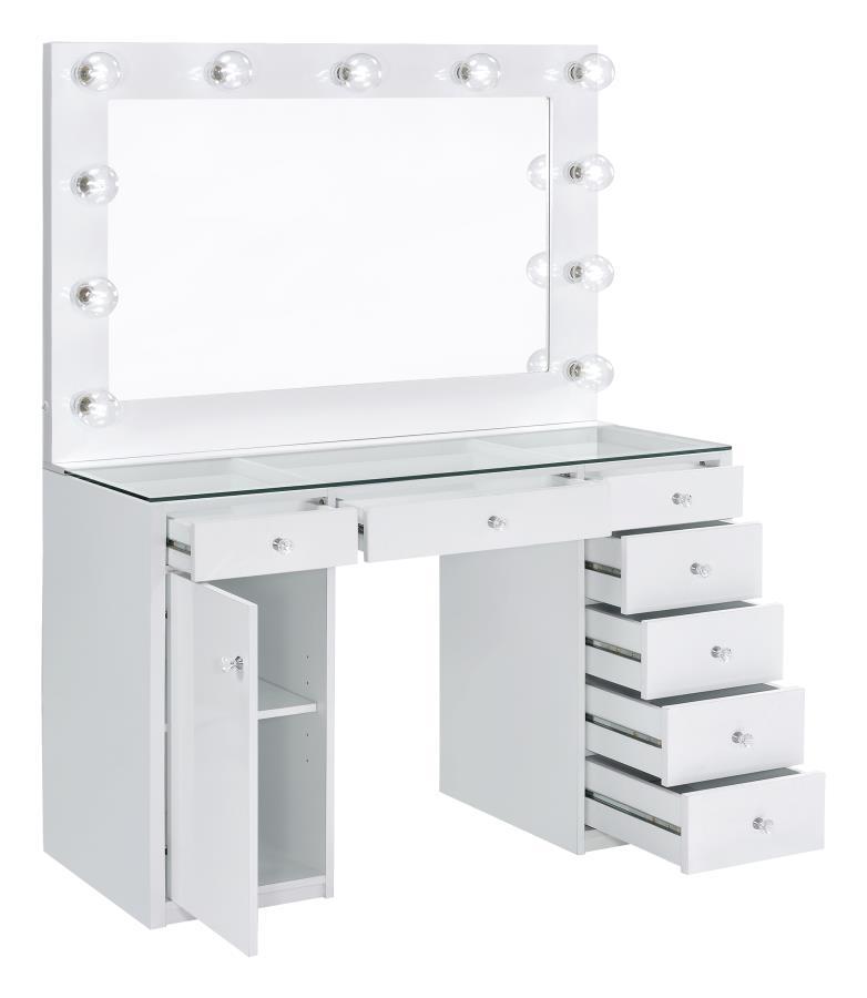 Coaster Fine Furniture Acena - 7-Drawer Vanity Set With Lighting - White High Gloss | Meri Furniture