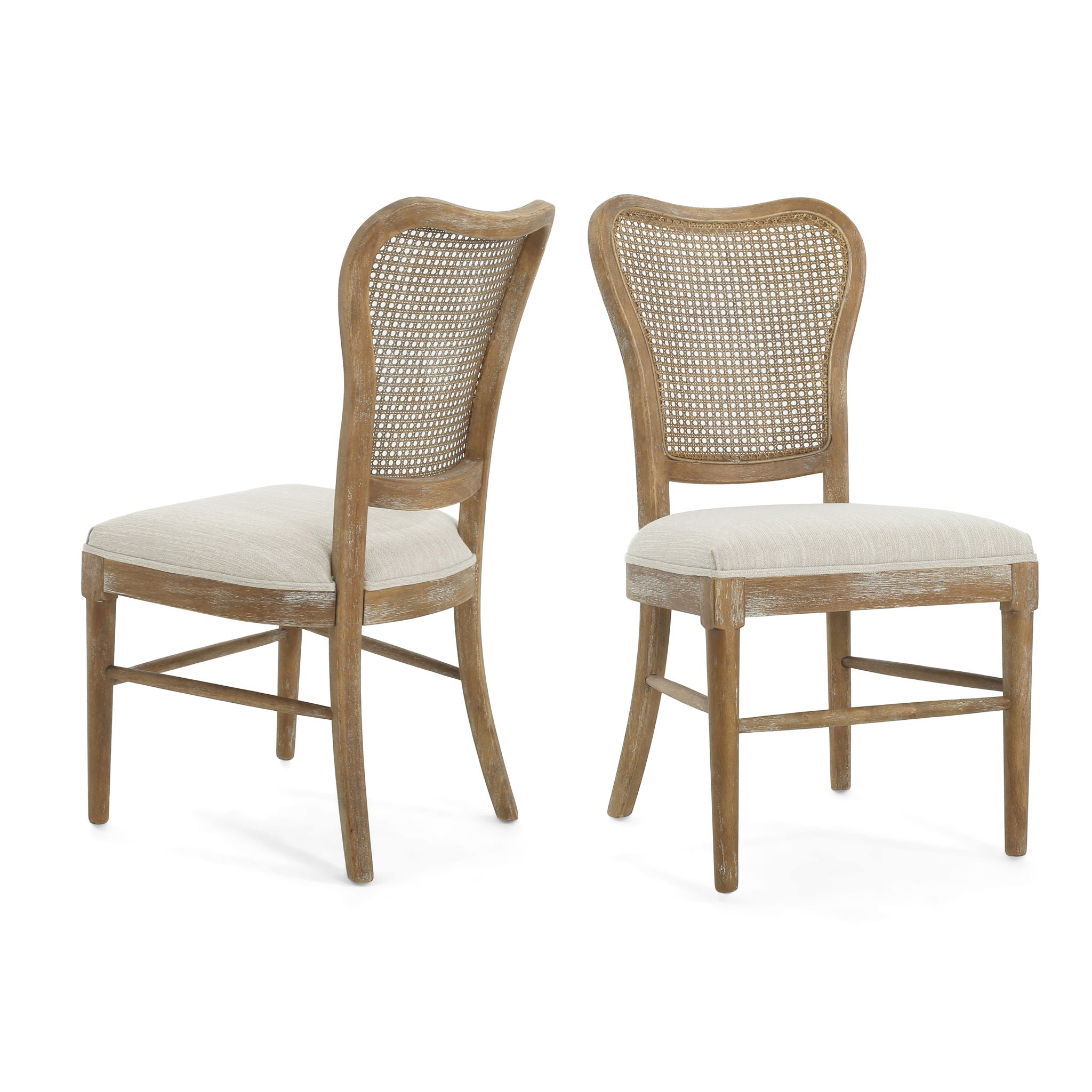Classic Retro Dining Chair (Set of 2) With Rattan Backrest - Dark Brown / Beige