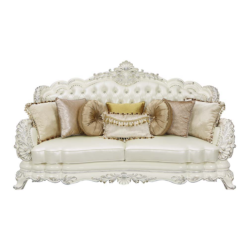 ACME Adara - Sofa - White PU & Antique White Finish | Meri Furniture
