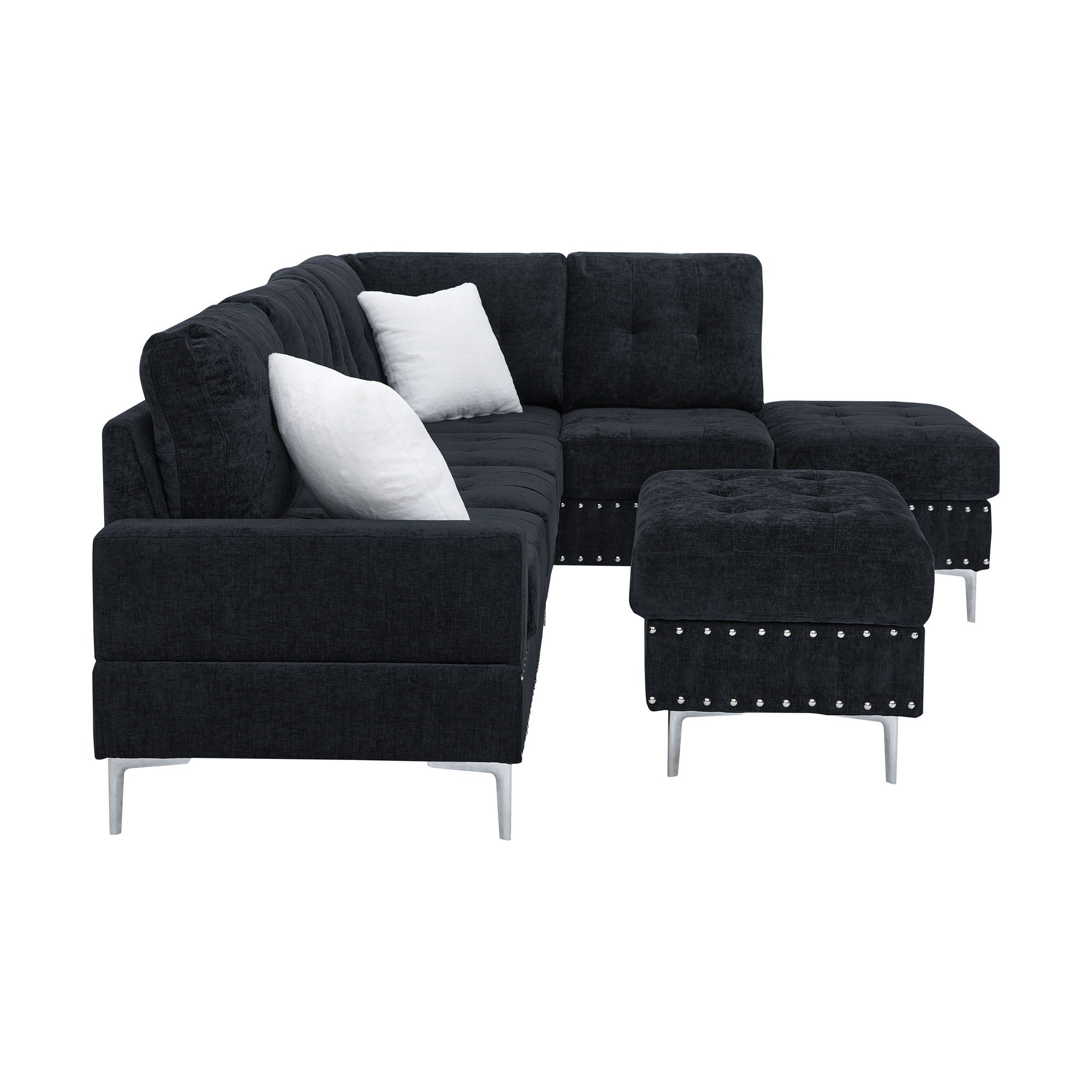 L-Shaped Sectional Sofa With Chaise And Storage Ottoman, Includes 2 Pillows