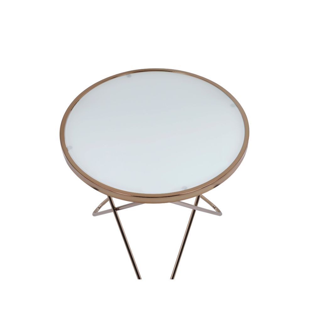 Update your living room with a functional art piece. The Valora end table uses a mid-century inspired base and supports a framed frosted glass top. The collection works well as an eclectic feel.