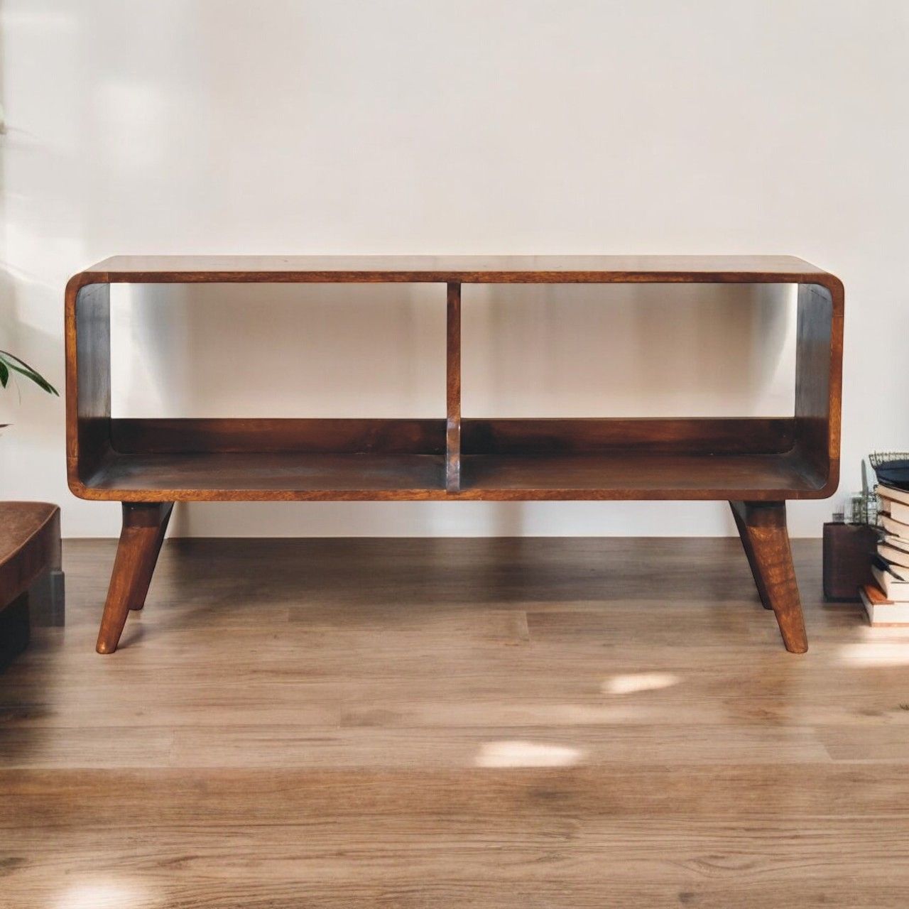 Curved Double Slot Media Unit - Dark Brown