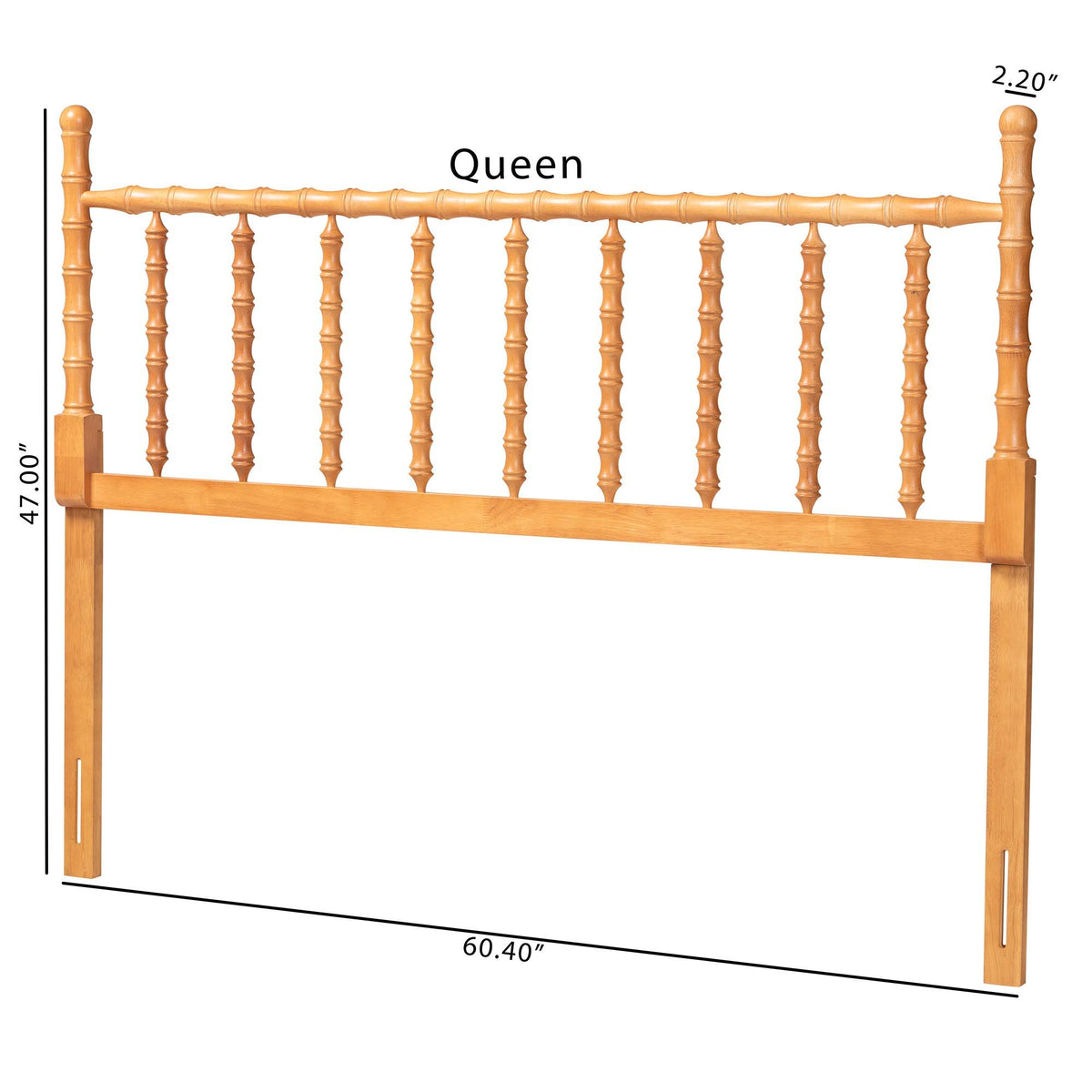 Edaline Bamboo Motif Headboard - Crafted Wood Panel with Decorative Turned Spindle Design for Boho Costal Bedroom, King, Oak Brown