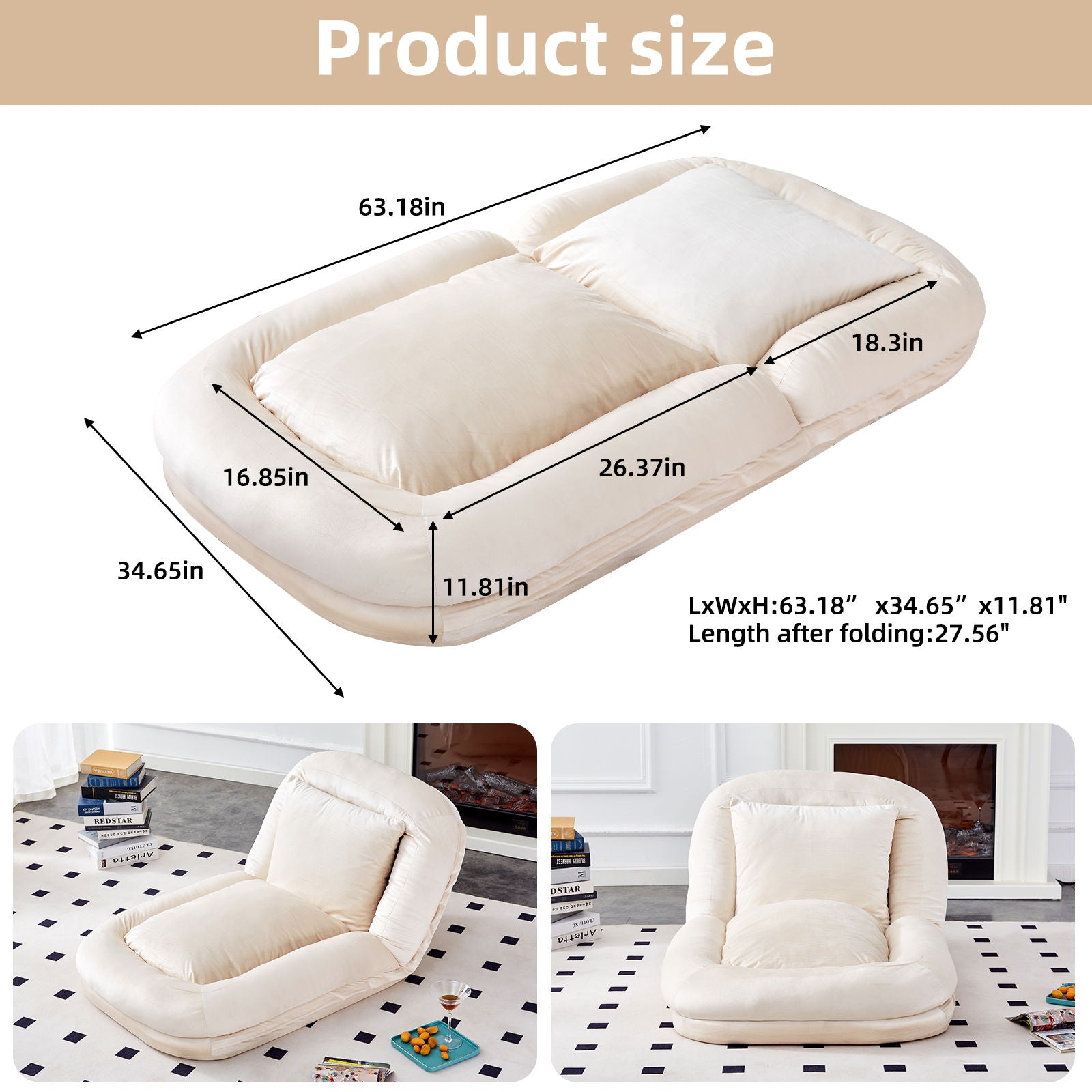 Contemporary Folding Sofa Chair With 5 Adjustable Positions For Gaming, Meditation, And Relaxation