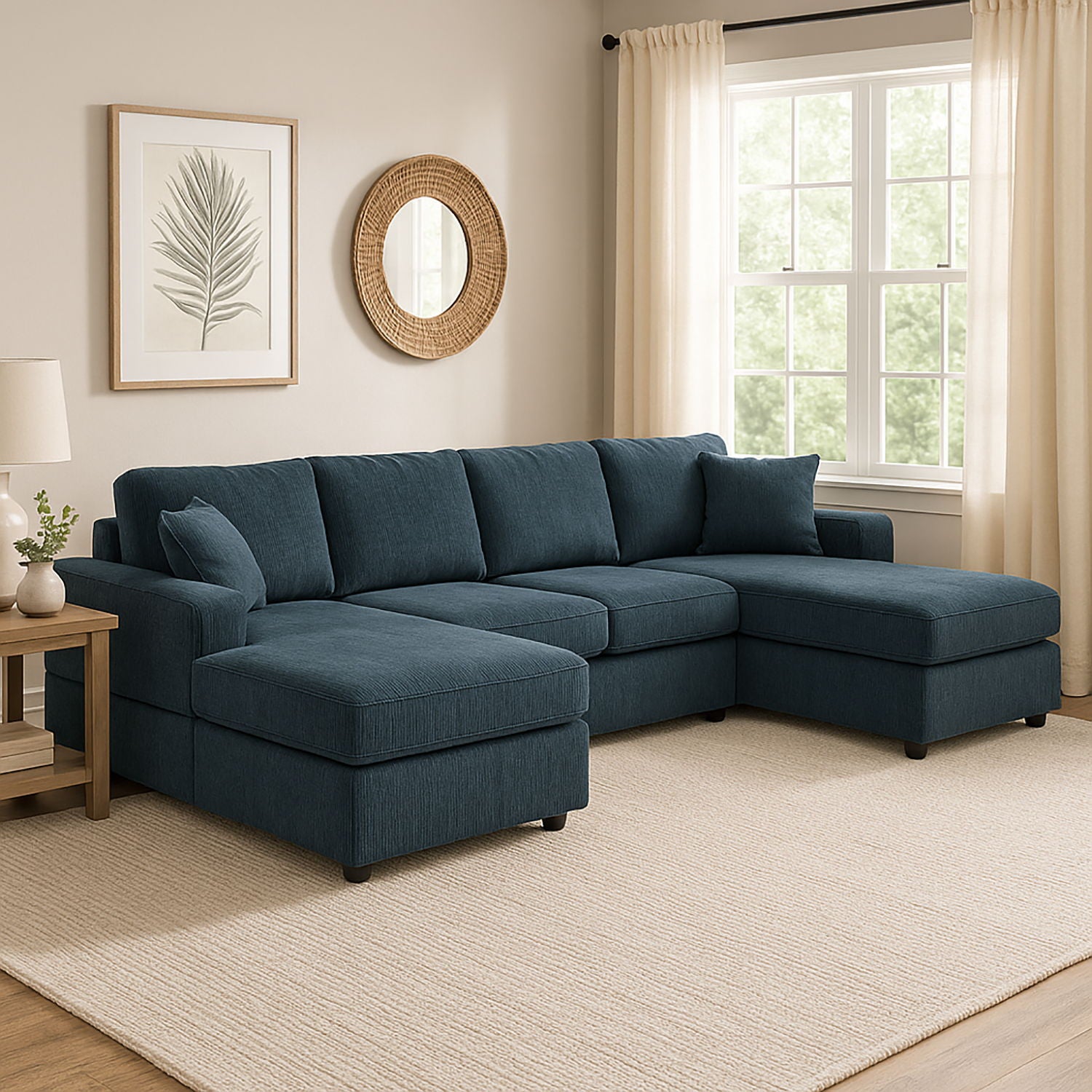 3 Piece Corduroy Double Chaise Sectional Sofa