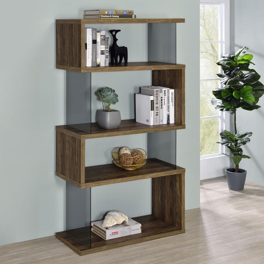 Coaster Fine Furniture Emelle - 4-Shelf Glass Panel Bookshelf | Meri Furniture