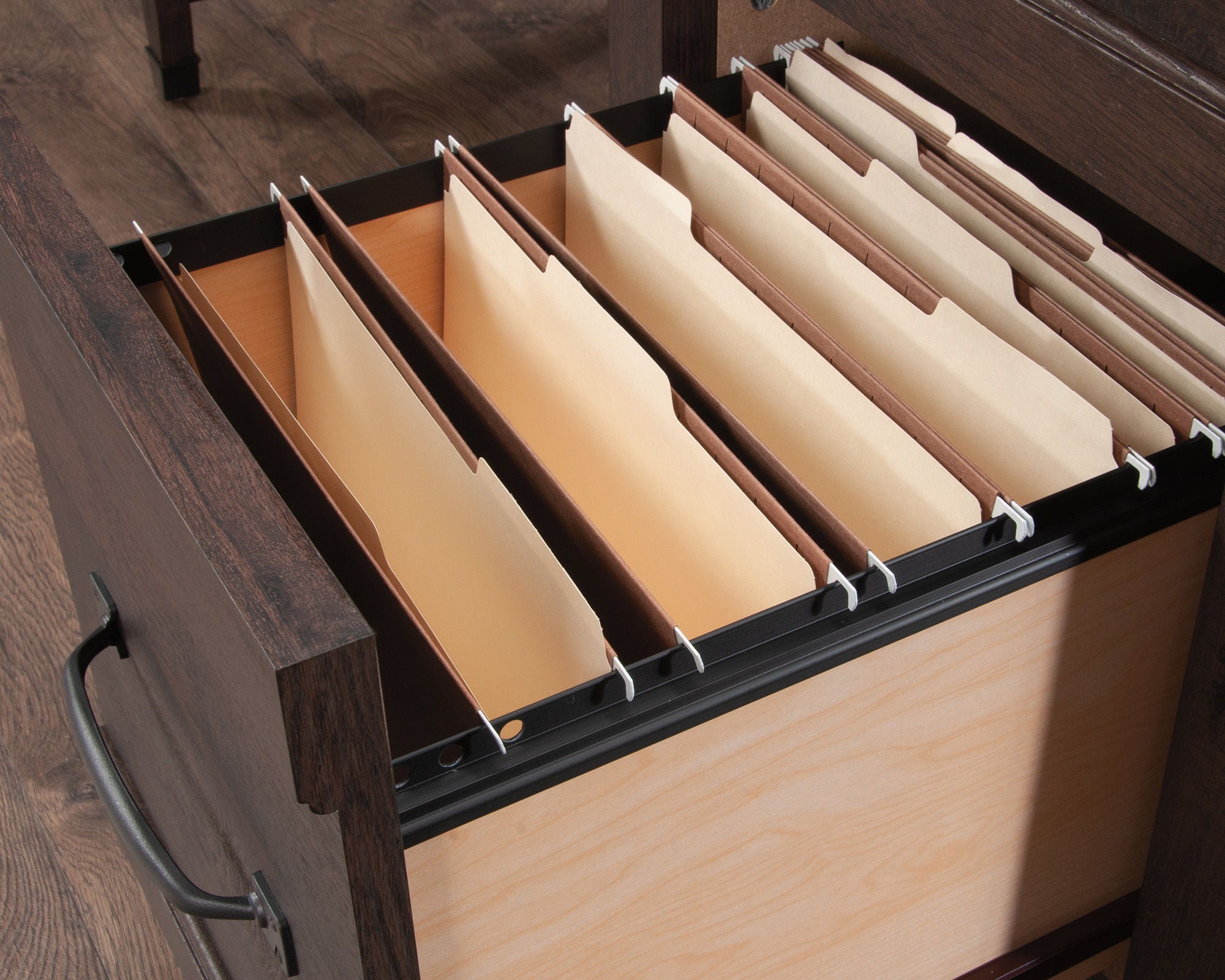 Single Pedestal Desk with Drawers, Coffee Oak