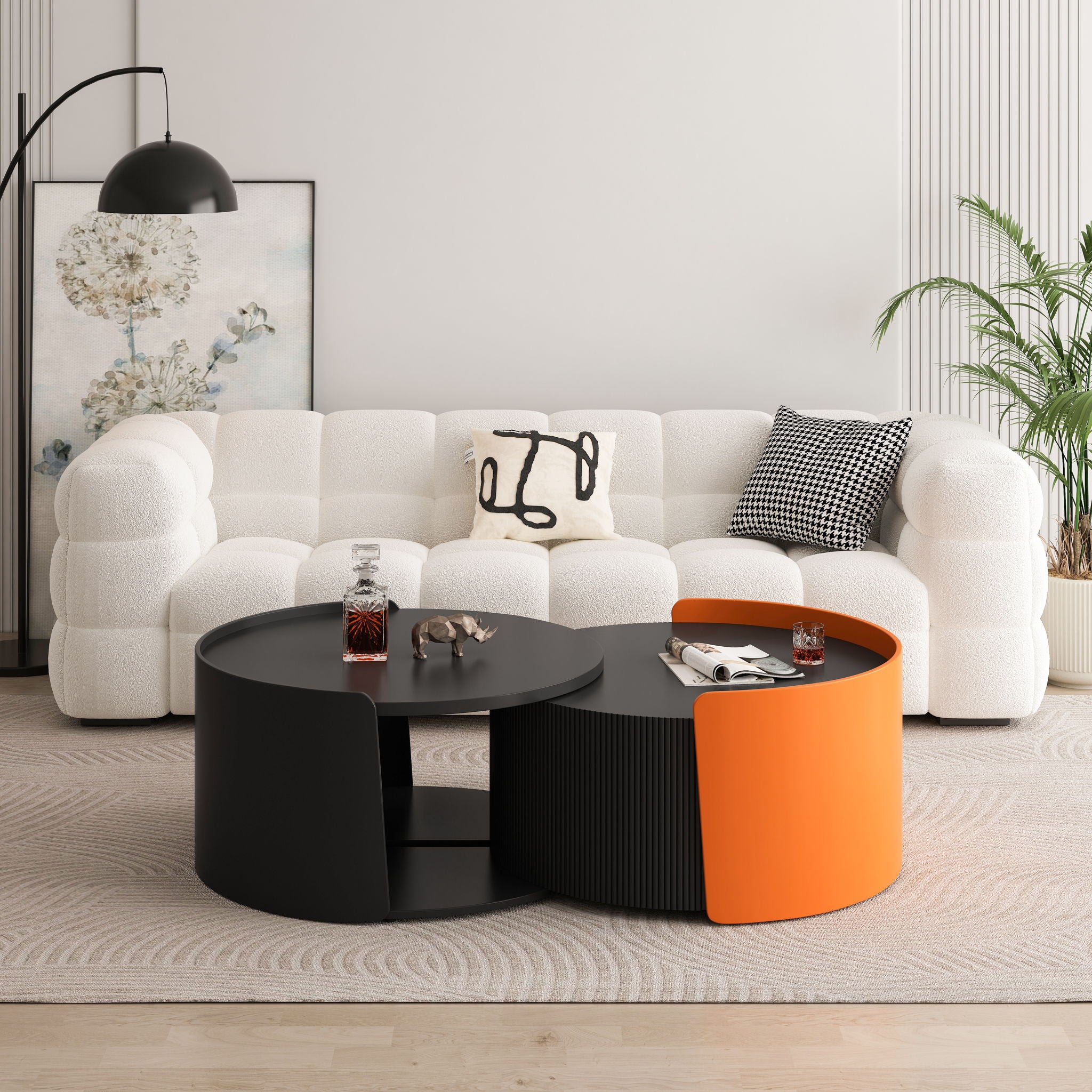 Modern Round Nesting Coffee Table With Extendable Sliding Top
