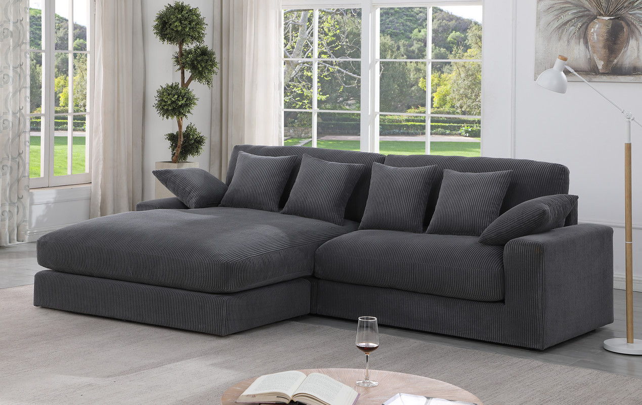 Mystic 105"W Dark Gray Corduroy Reversible Sectional Sofa Chaise